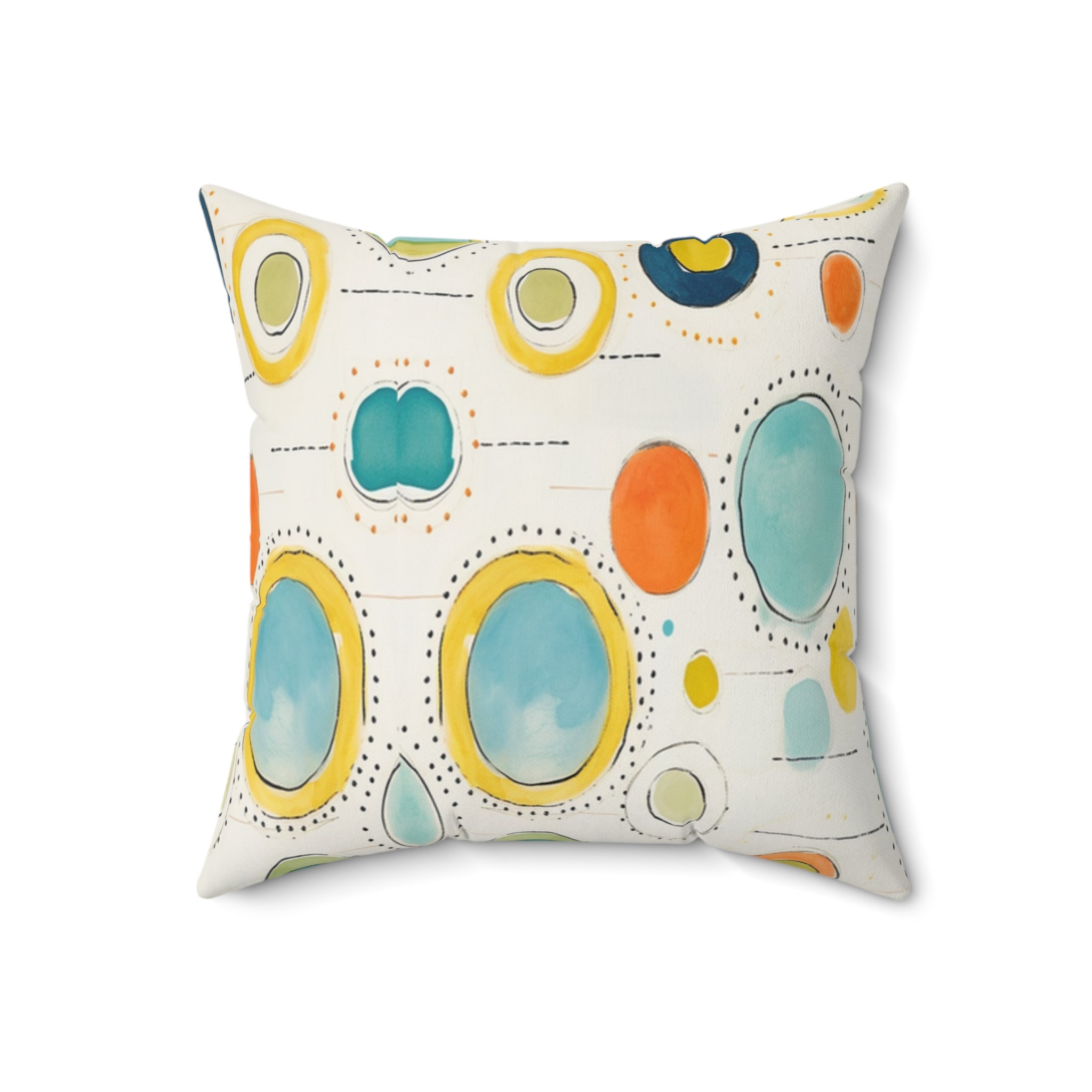 Watercolor Circles Spun Polyester Pillow, Abstract Dot Pattern, Coastal Colors, Decorative Gift Housewarming