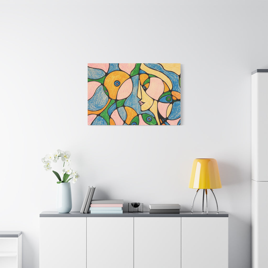 Abstract Colorful Faces Canvas Art, Vibrant Modern Wall Decor, Surreal Cubist Style Matte Print, Stretched 1.25" Ready to Hang