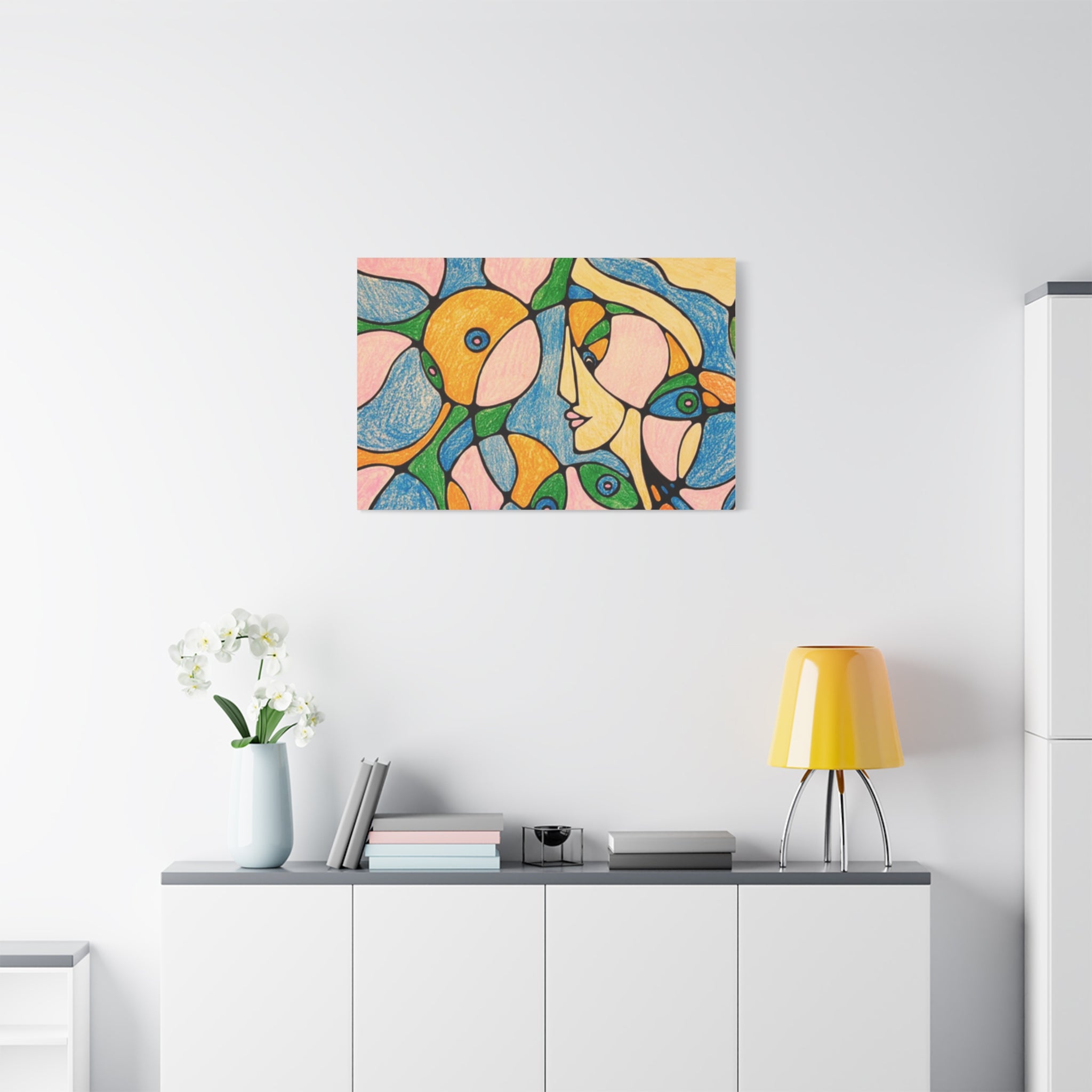 Abstract Colorful Faces Canvas Art, Vibrant Modern Wall Decor, Surreal Cubist Style Matte Print, Stretched 1.25" Ready to Hang