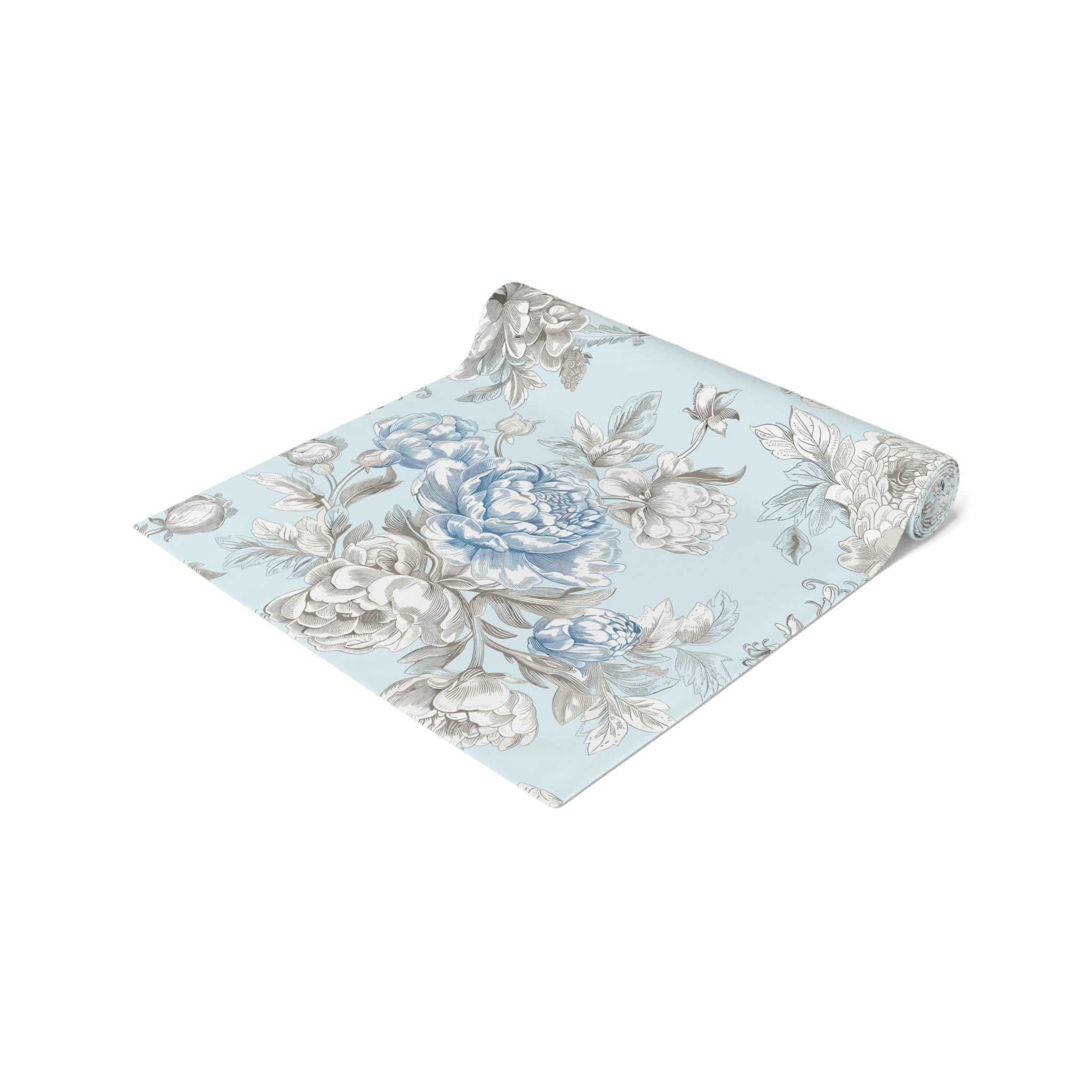 BLUESKYDEZIGN Blue Floral Table Runner - French Country Vintage Cottage Decor