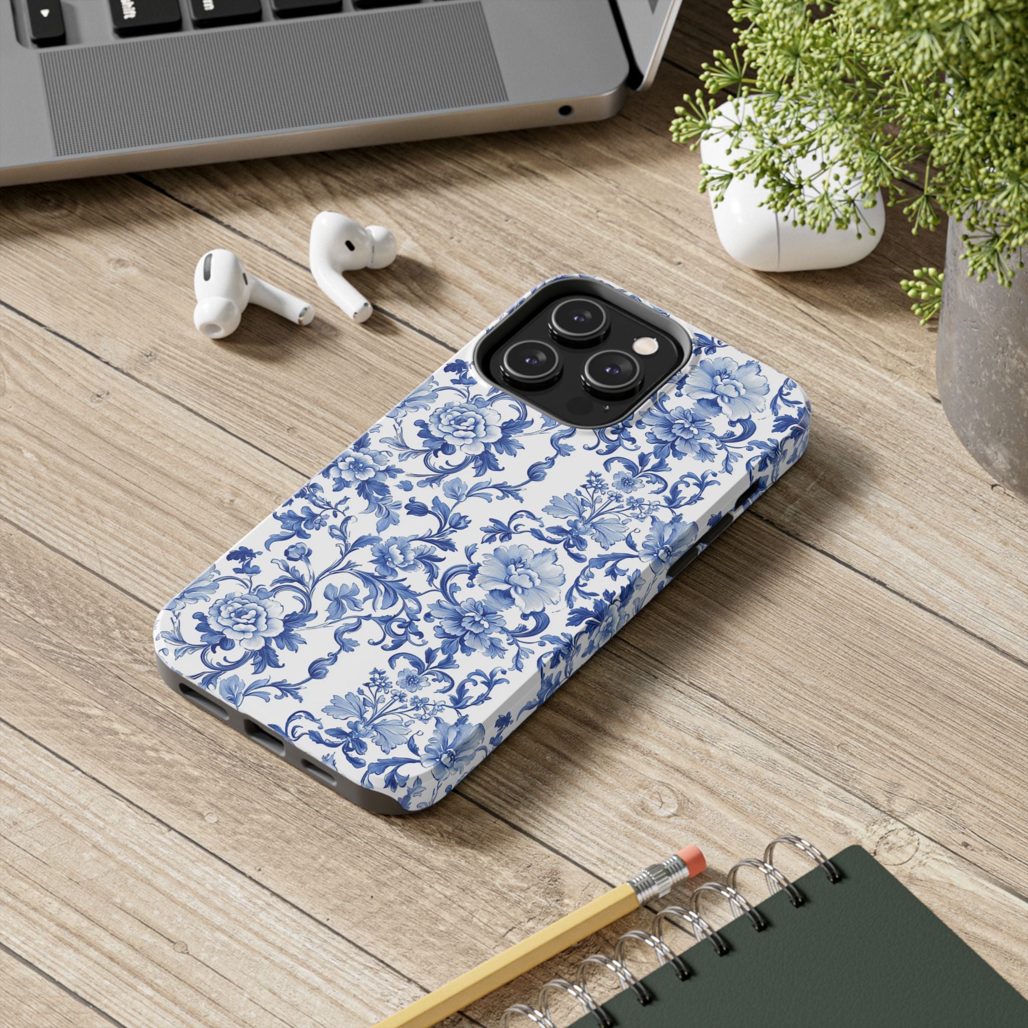 BLUESKYDEZIGN | Blue Romantic Toile Phone Case | Vintage Porcelain Floral iPhone Cover | Elegant Spring Gift for Her