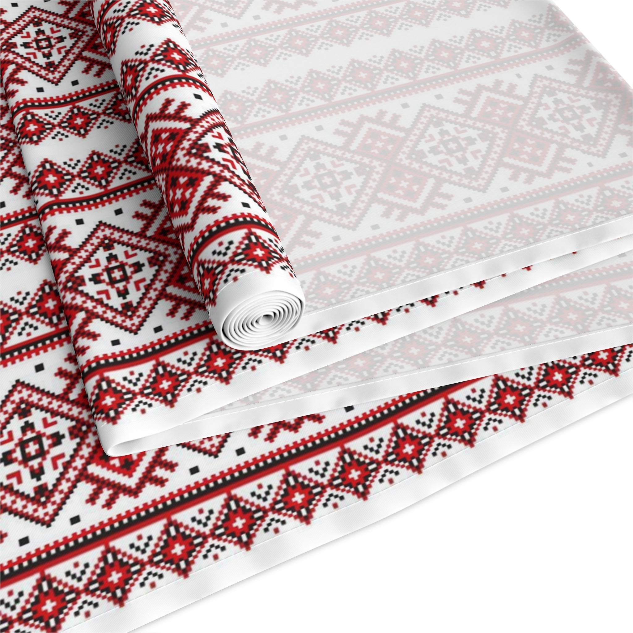 BLUESKYDEZIGN Ukrainian Red Black Table Runner - Heritage Folk Pattern
