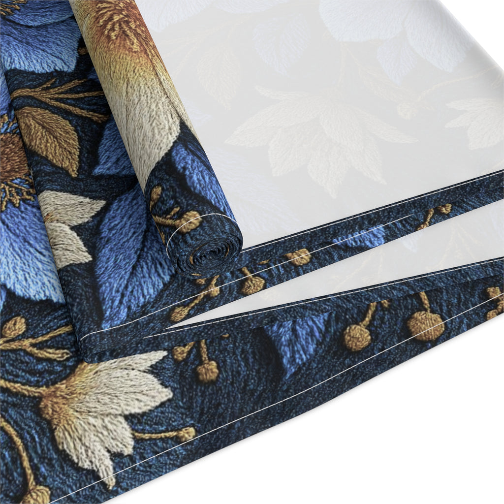 Midnight Symphony Floral Table Runner | Navy Blue & Cream Botanical Dining Linen
