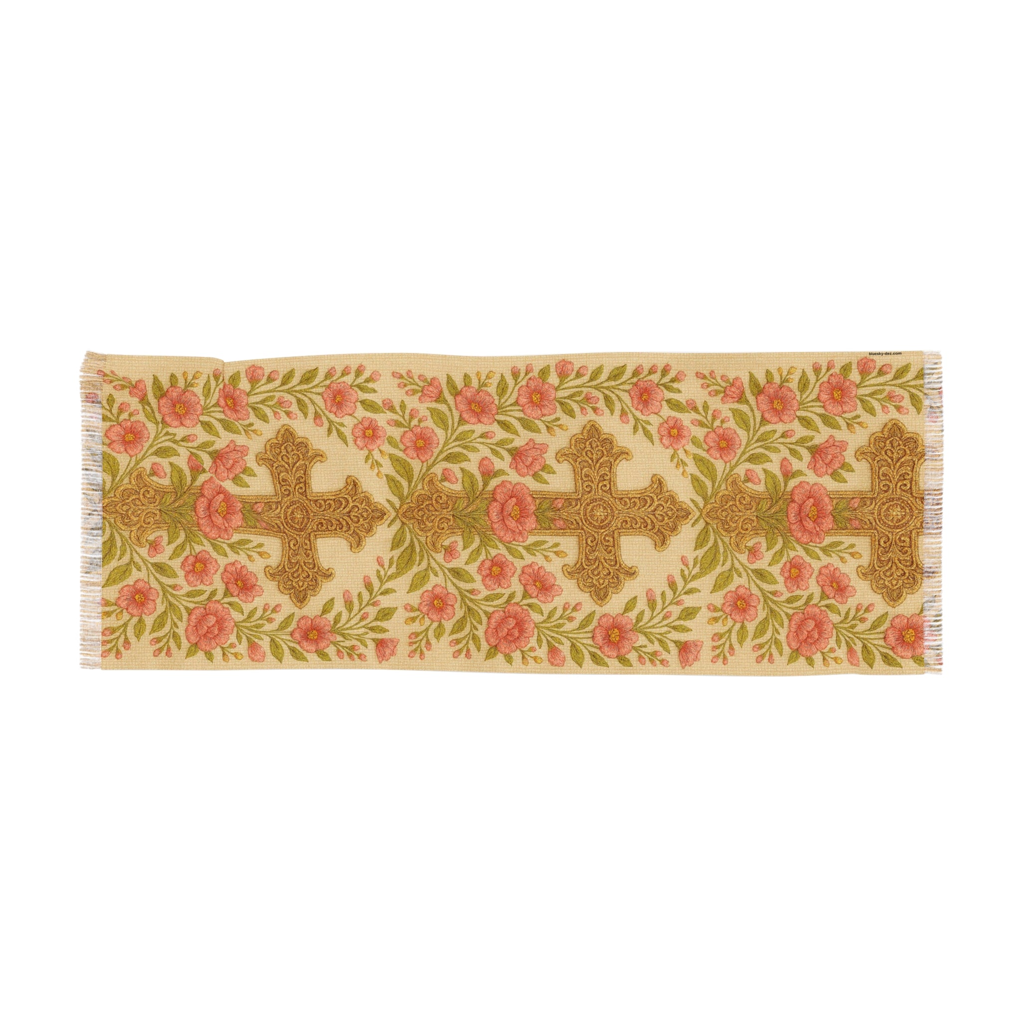 Blessed Home Floral Cross Scarf | Vintage Rose Christian Wrap for Women | Lightweight 27"×71"