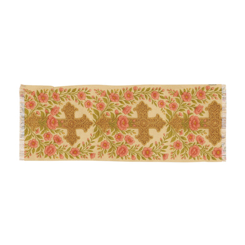 Blessed Home Floral Cross Scarf | Vintage Rose Christian Wrap for Women | Lightweight 27"×71"