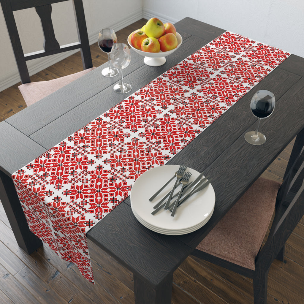 Mariia Red Ukrainian Pattern Table Runner – Traditional Geometric Terracotta & Cream Design