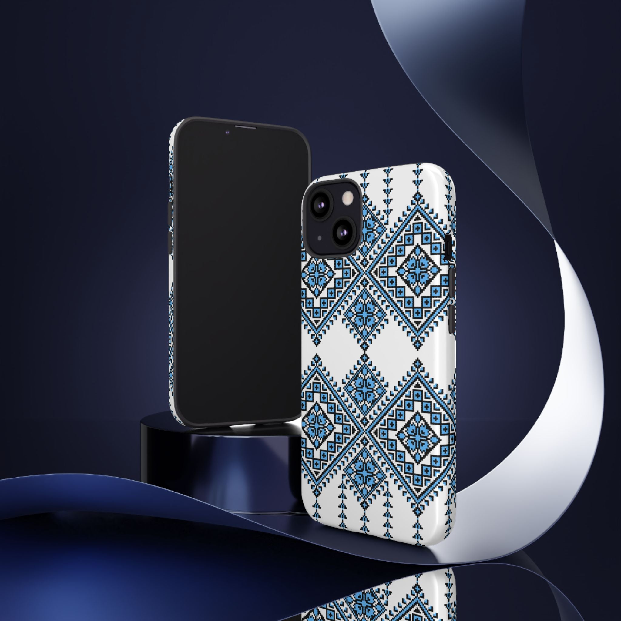 Blue Ukrainian traditional  Geometric Folk Pattern phone case, Tough Cases