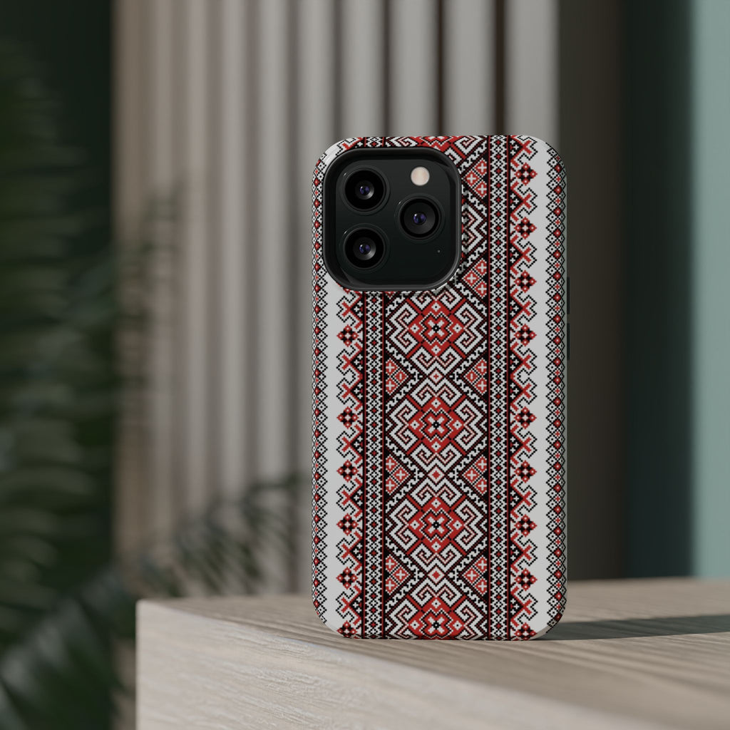 Traditional Ukrainian Red-Black Pattern Phone Case | Magnetic Impact-Resistant Case