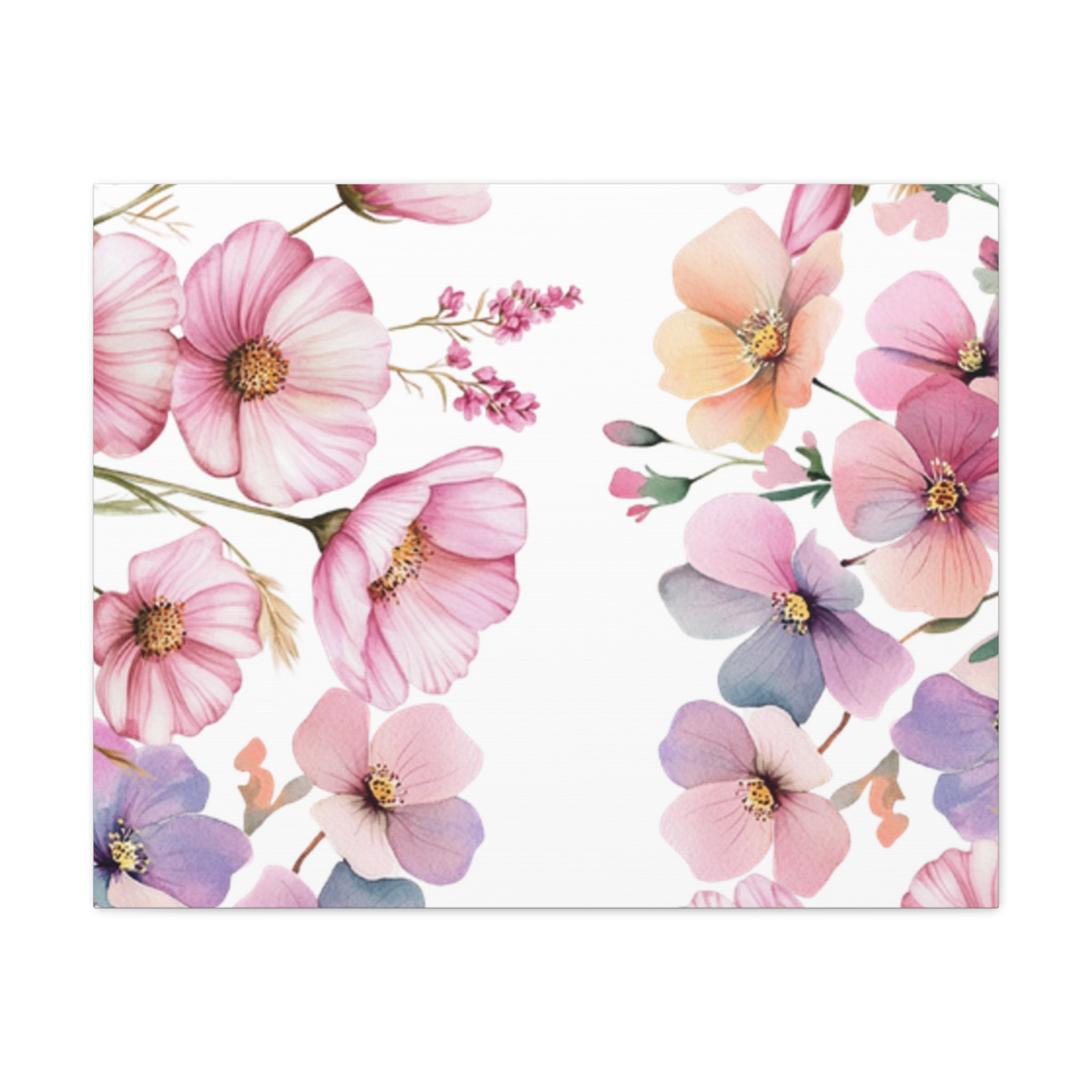 Pastel Floral Matte Canvas Wall Art, Soft Botanical Print, Modern Home Decor, Watercolor Flower Artwork, Stretched 1.25" Canvas