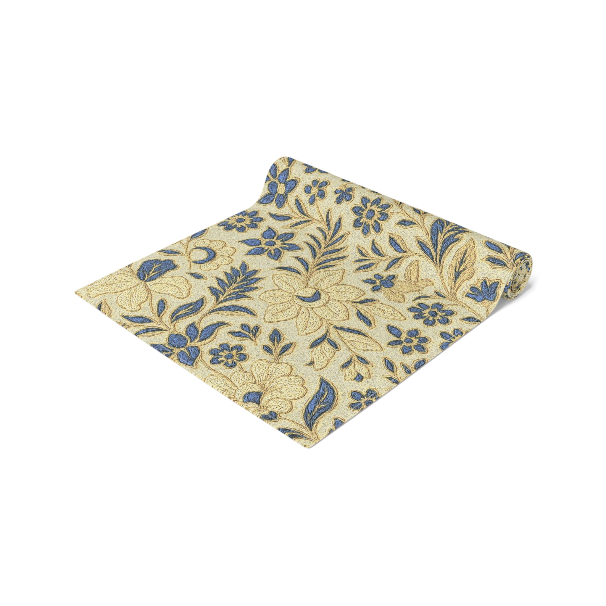 William Morris Table Runner - Vintage Floral Blue & Gold | BLUESKYDEZIGN