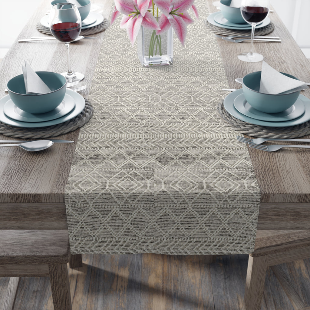 Sand & Stone Diamond Weave Table Runner | Farmhouse Heritage Ivory Linen
