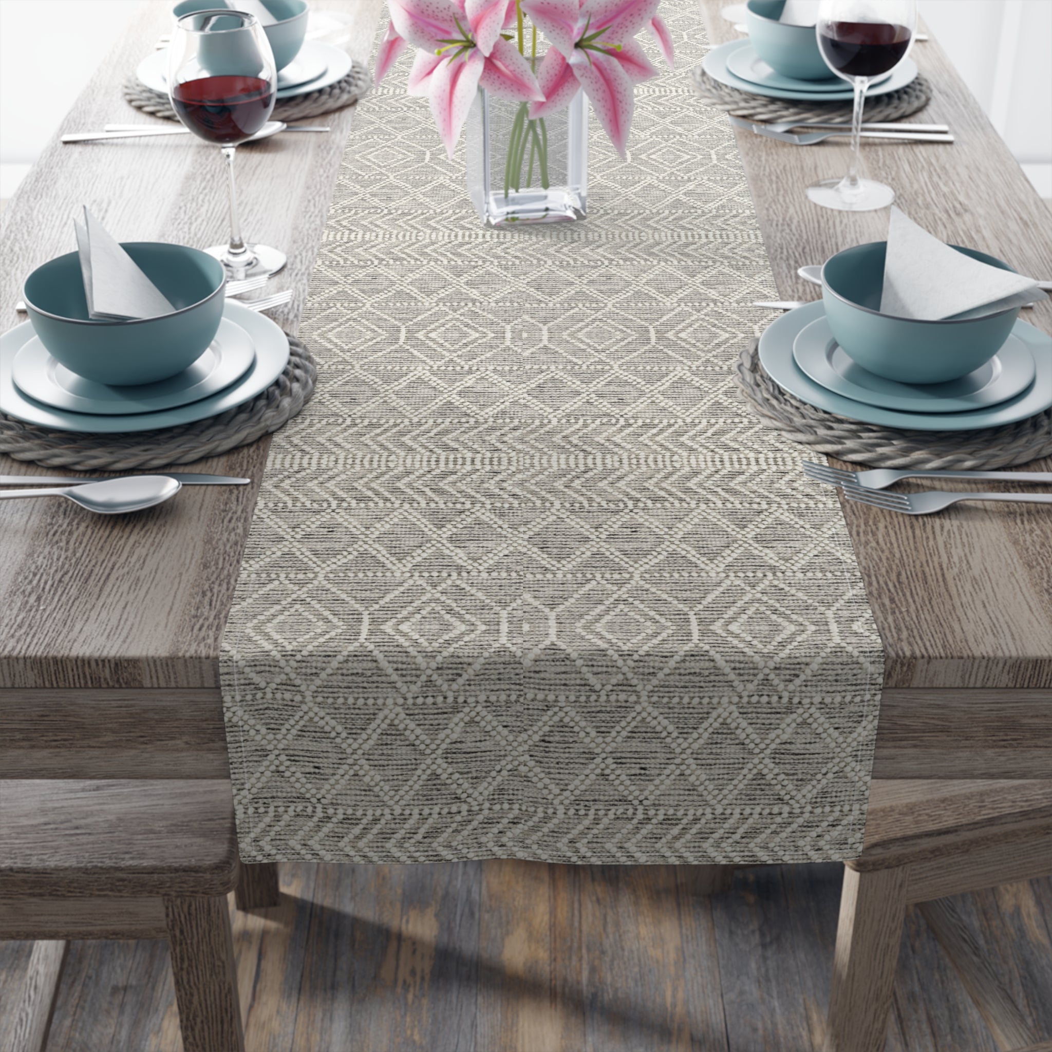 Sand & Stone Diamond Weave Table Runner | Farmhouse Heritage Ivory Linen