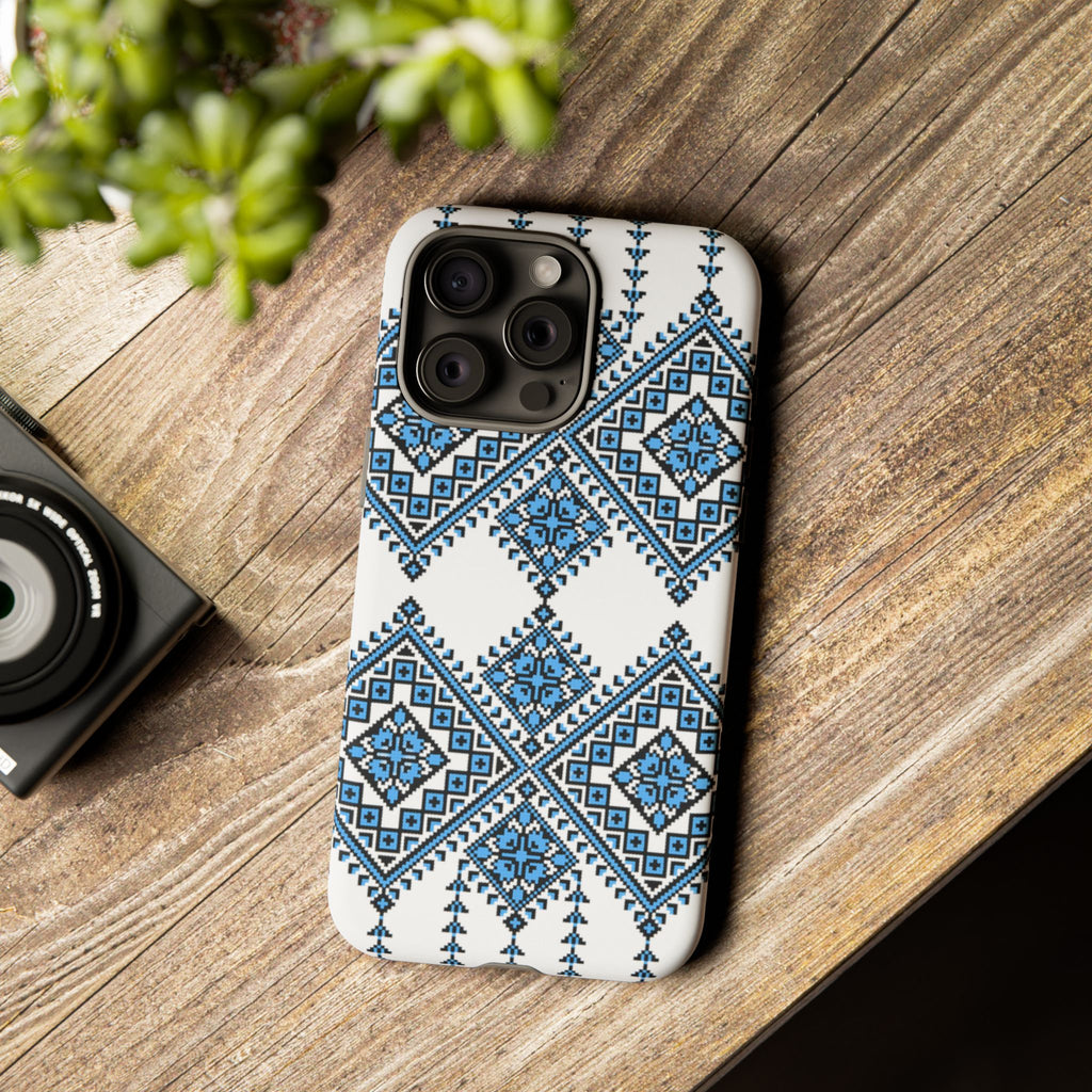 Blue Ukrainian traditional  Geometric Folk Pattern phone case, Tough Cases
