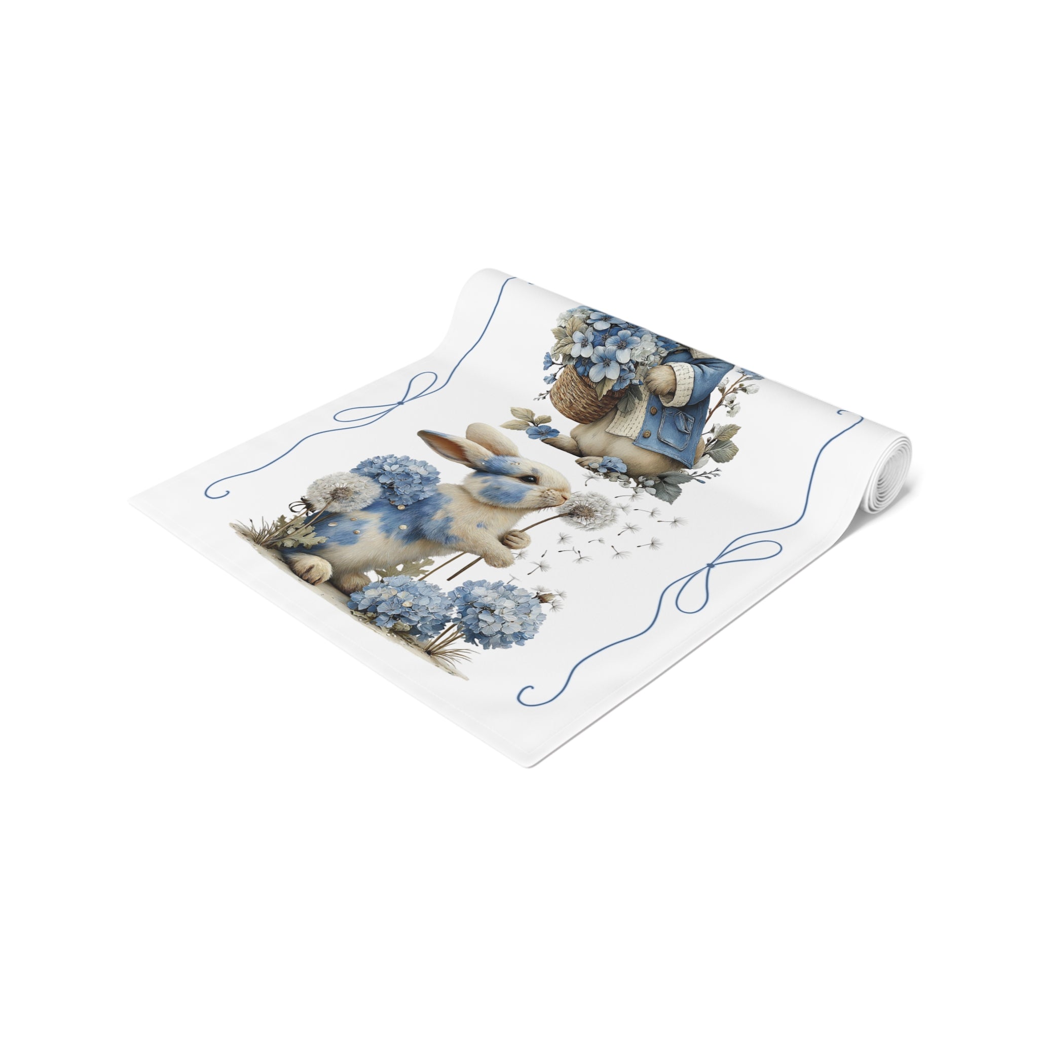 Vintage Spring Bunny Table Runner Floral Rabbit Table Decor for Easter Spring Dining, Cotton Polyester