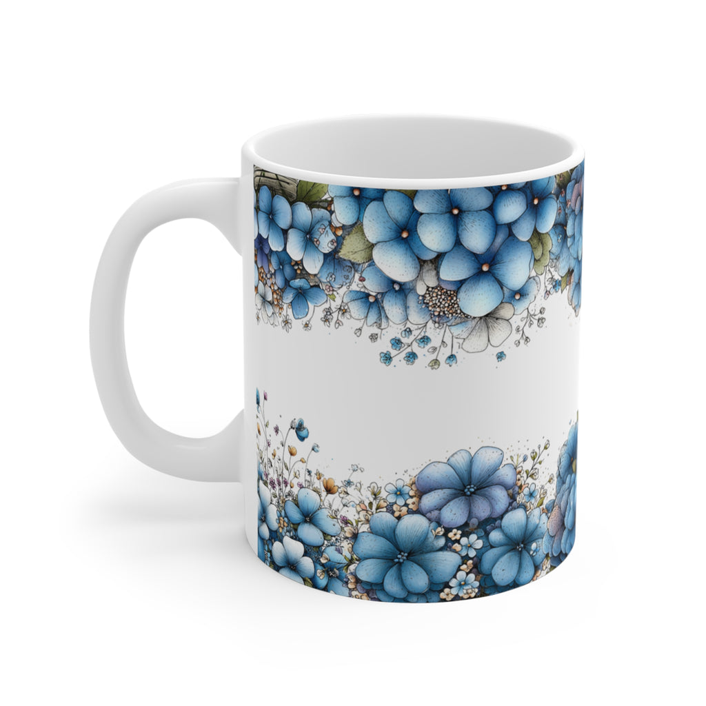 Heart Balloon Girl Ceramic Mug 11oz - Romantic Floral Coffee Cup, Valentine Gift, Hand-Drawn Art Drinkware