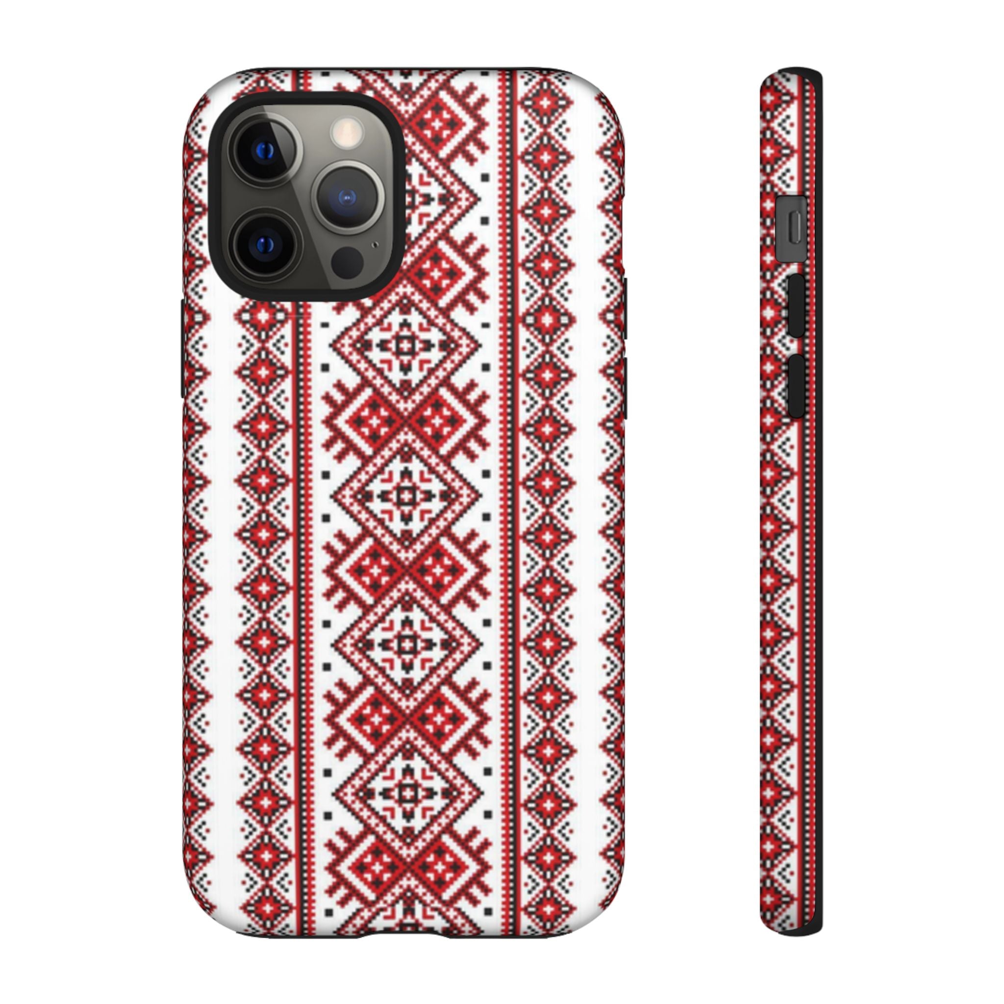 Ukrainian Embroidery iPhone Case  Red Black Traditional Pattern Protective Phone Cover, Gift idea