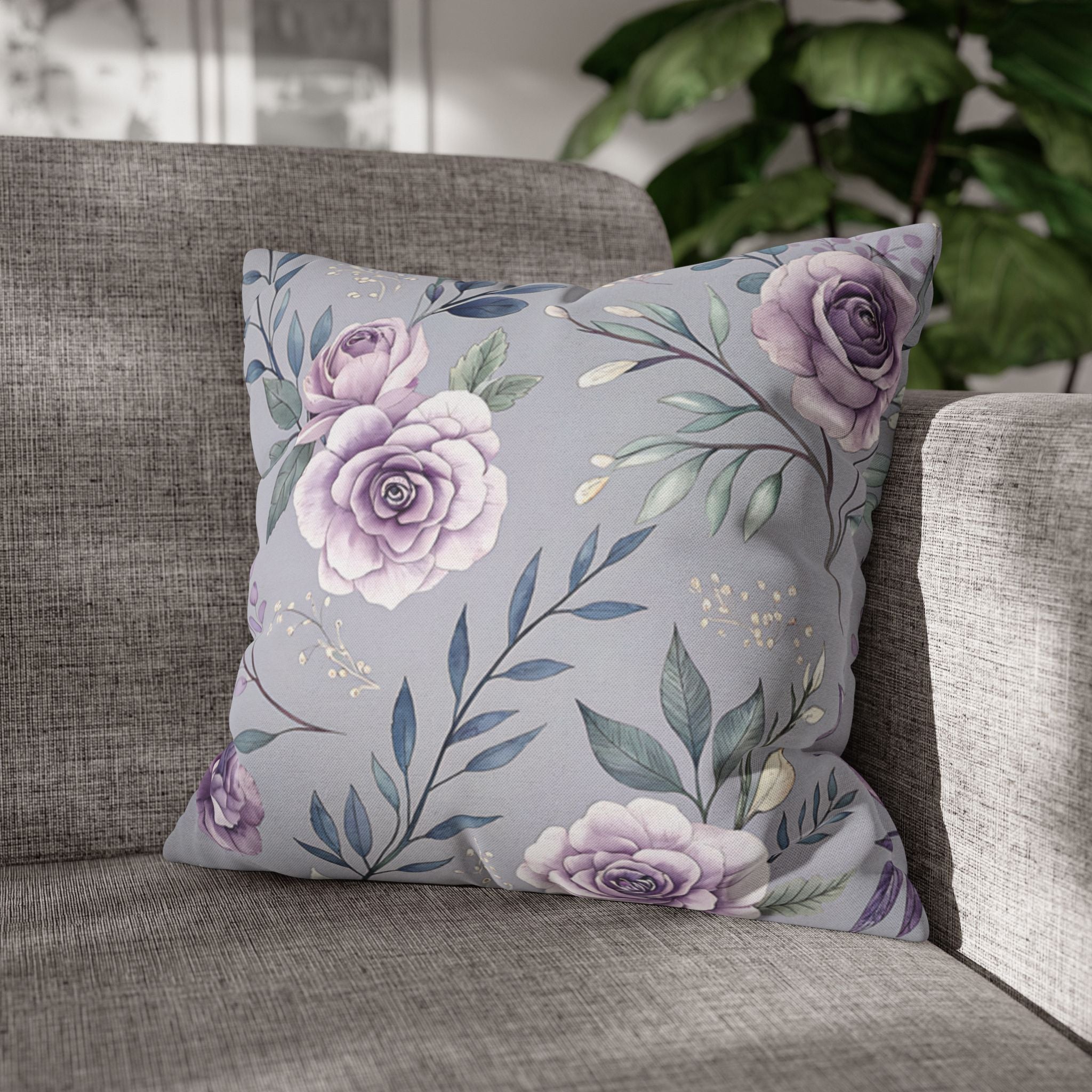 BLUESKYDEZIGN Purple Rose Floral Pillow Cover - Elegant Cottage Core Decor