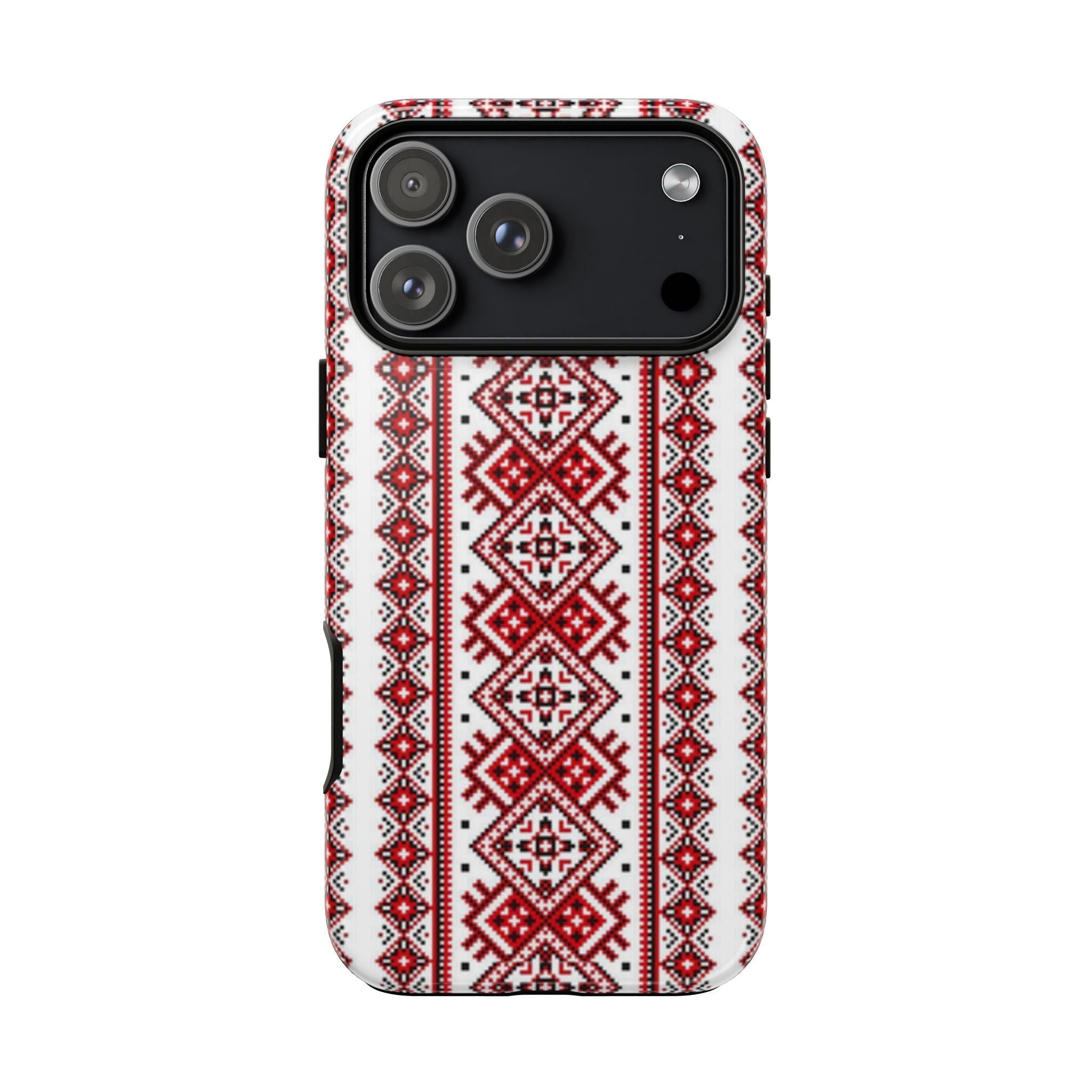 Ukrainian Embroidery iPhone Case  Red Black Traditional Pattern Protective Phone Cover, Gift idea