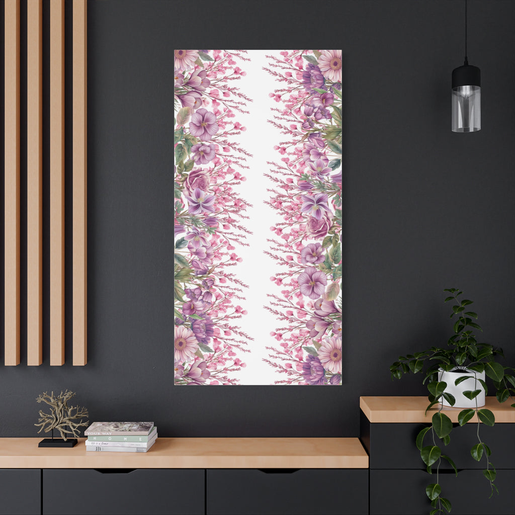 Floral Matte Canvas Wall Art, Pink Purple Botanical Print, Modern Symmetrical Flower Design, Stretched 1.25" Canvas Home Decor