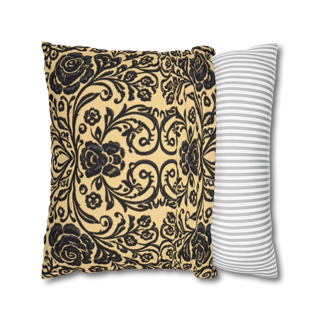 Victorian Damask Throw Pillow Cover | Beige & Charcoal Medallion | BLUESKYDEZIGN