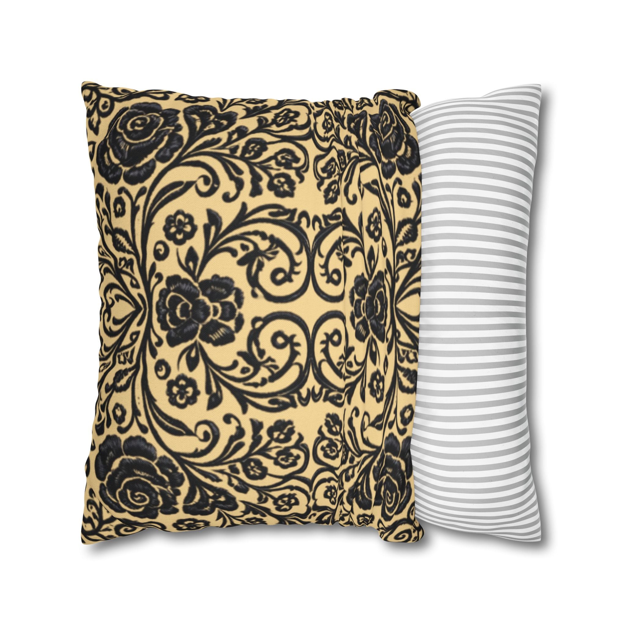 Victorian Damask Throw Pillow Cover | Beige & Charcoal Medallion | BLUESKYDEZIGN