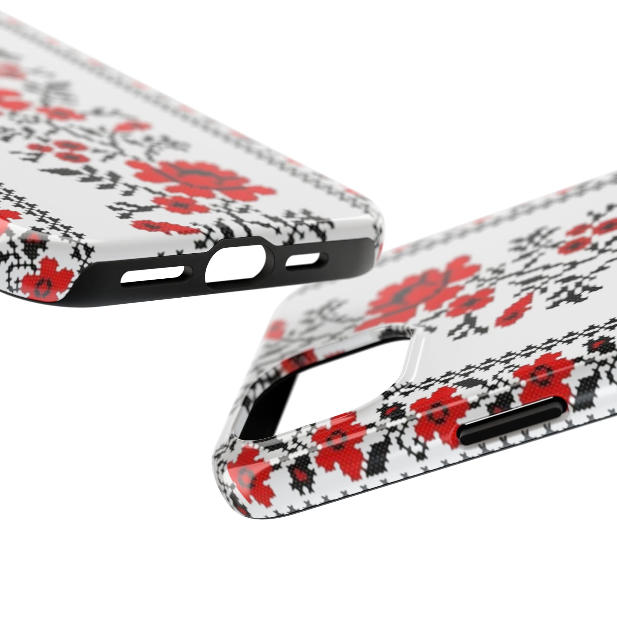 BLUESKYDEZIGN | Ukrainian Embroidery Phone Case | Red Black Cross-Stitch Folk Pattern iPhone Cover | Heritage Gift