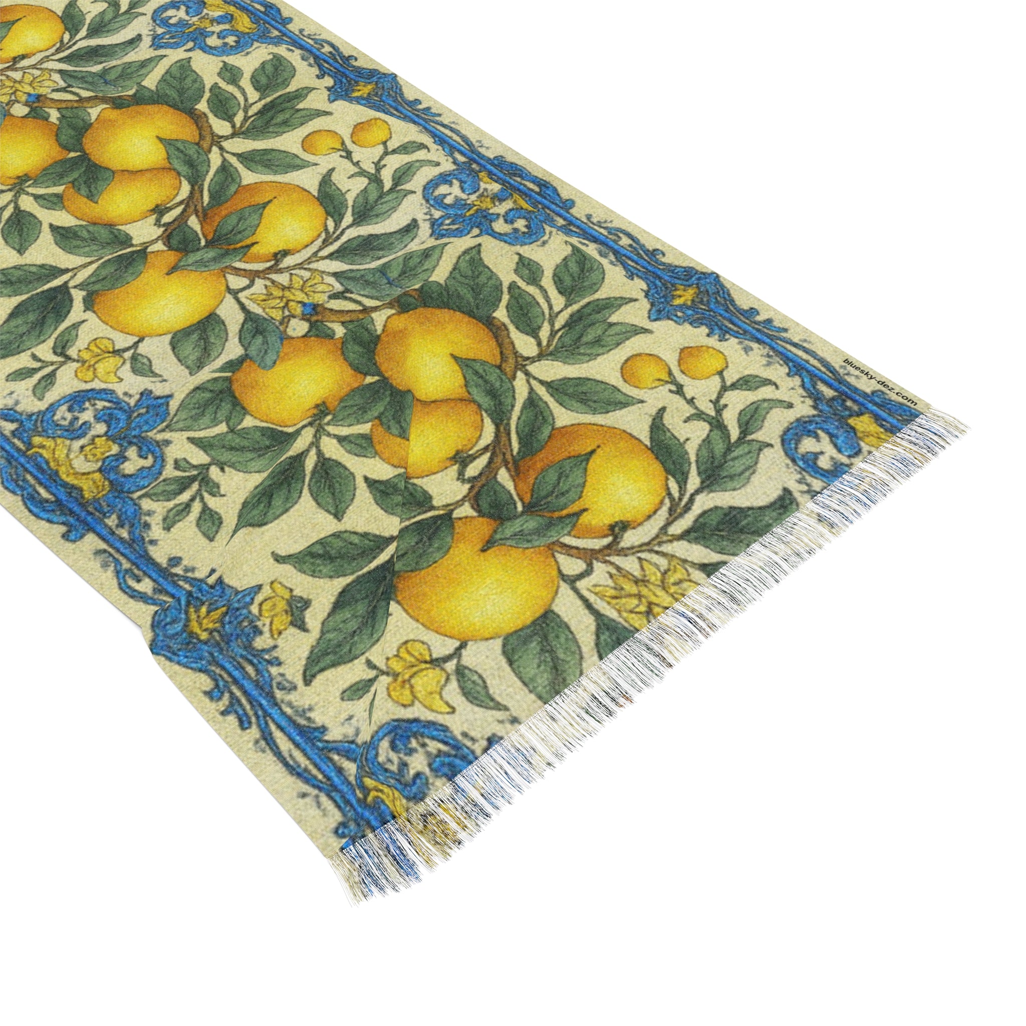Citrus Riviera Lemon Botanical Scarf – Mediterranean Silk-Feel Lightweight Shawl & Wrap 27”×71”