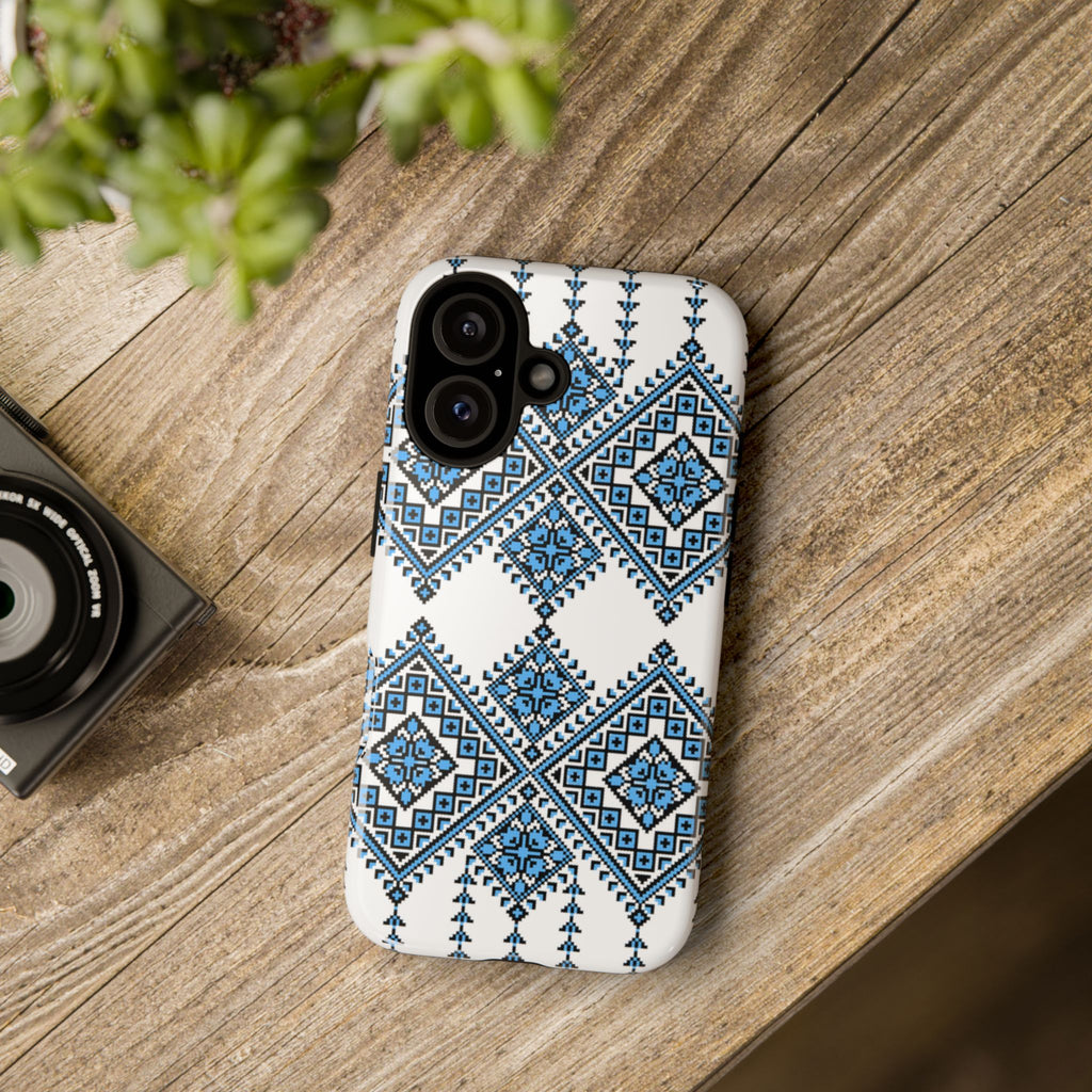 Blue Ukrainian traditional  Geometric Folk Pattern phone case, Tough Cases