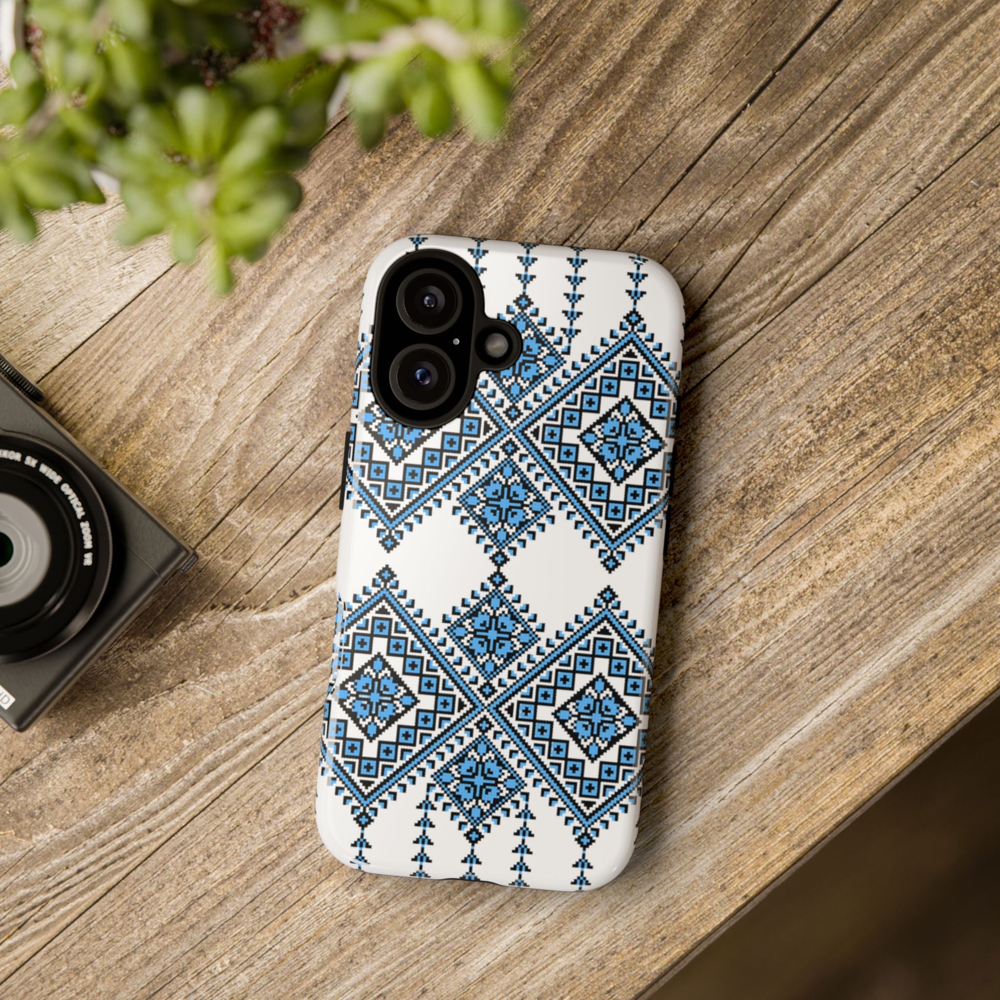 Blue Ukrainian traditional  Geometric Folk Pattern phone case, Tough Cases