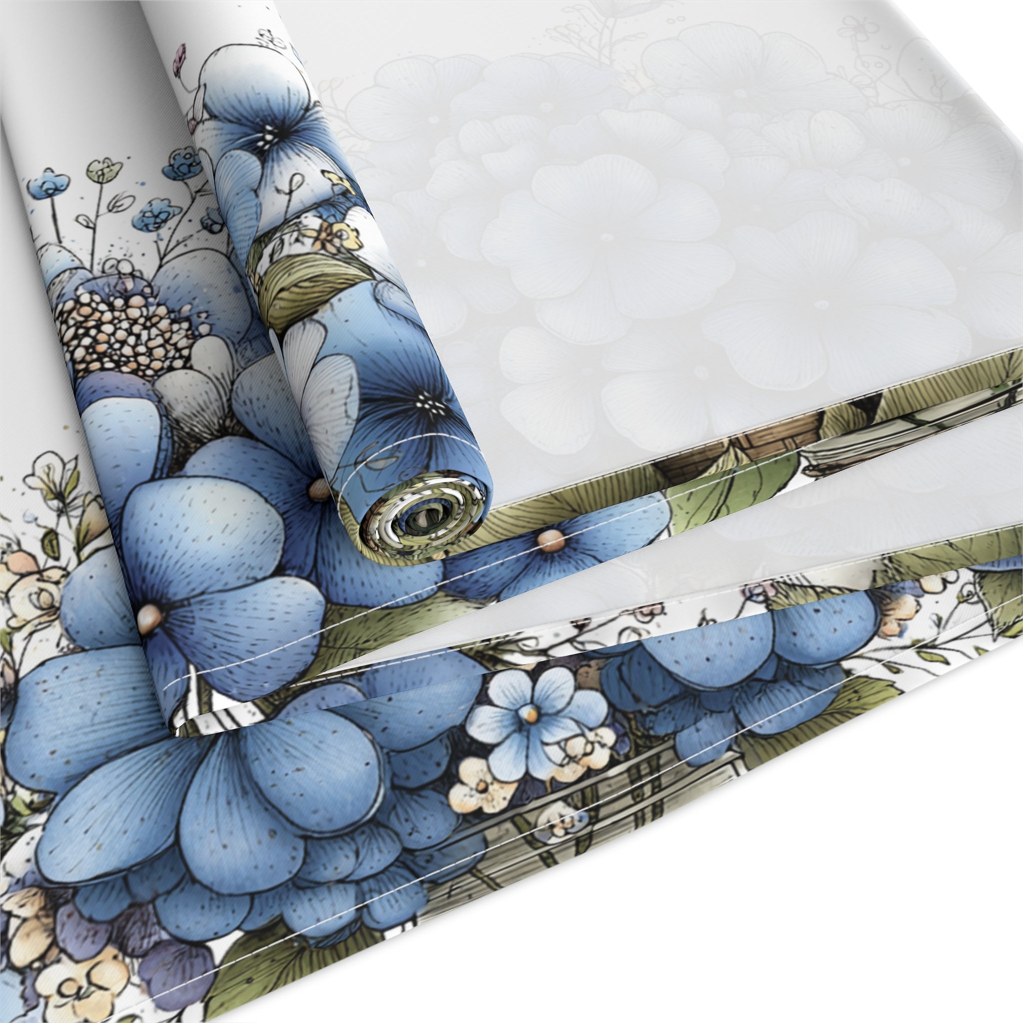 Blue Floral Table Runner, Cotton & Polyester, Spring Dining Table Decor, Elegant Blue and White Flower Runner, 2 Sizes
