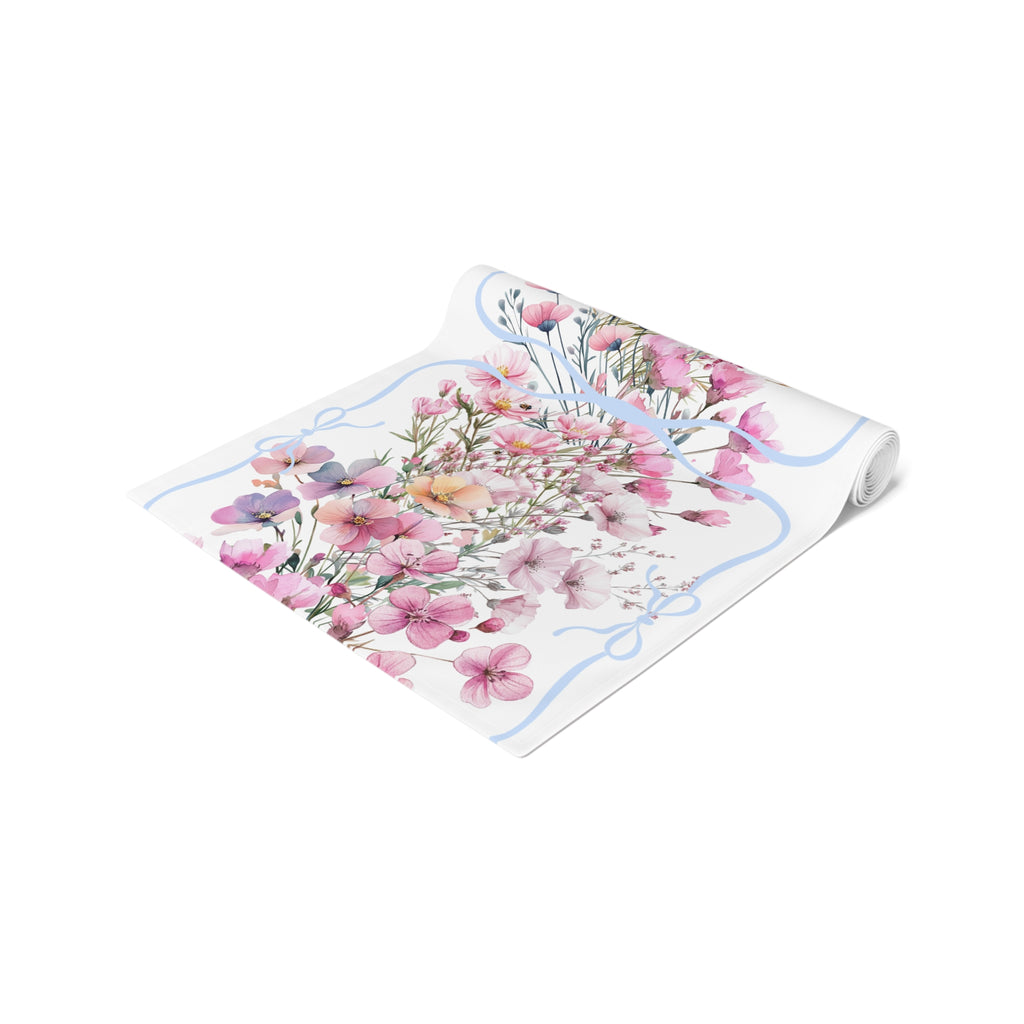 BLUESKYDEZIGN Spring Pink Purple Floral Table Runner - Botanical Wedding Decor