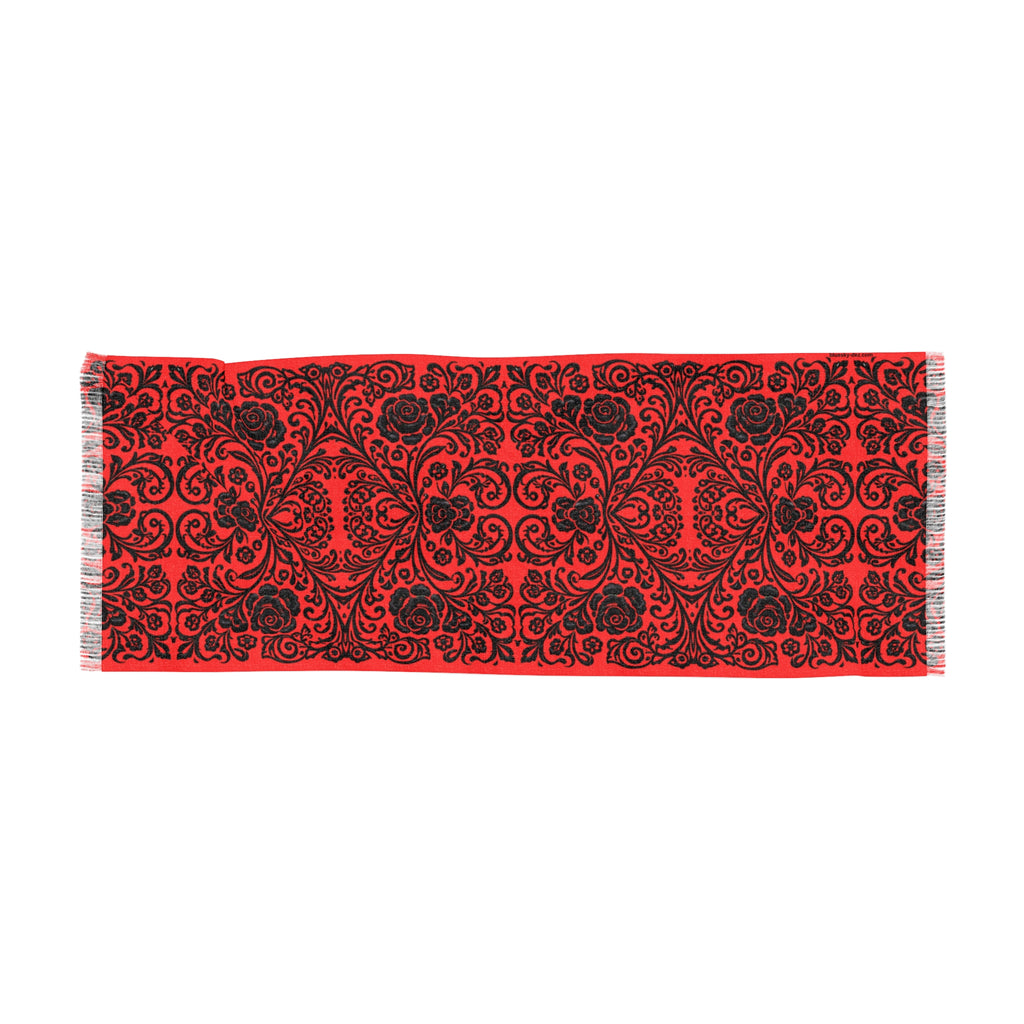 Red Damask Scarf – Victorian Lightweight Wrap for Women | BLUESKYDEZIGN