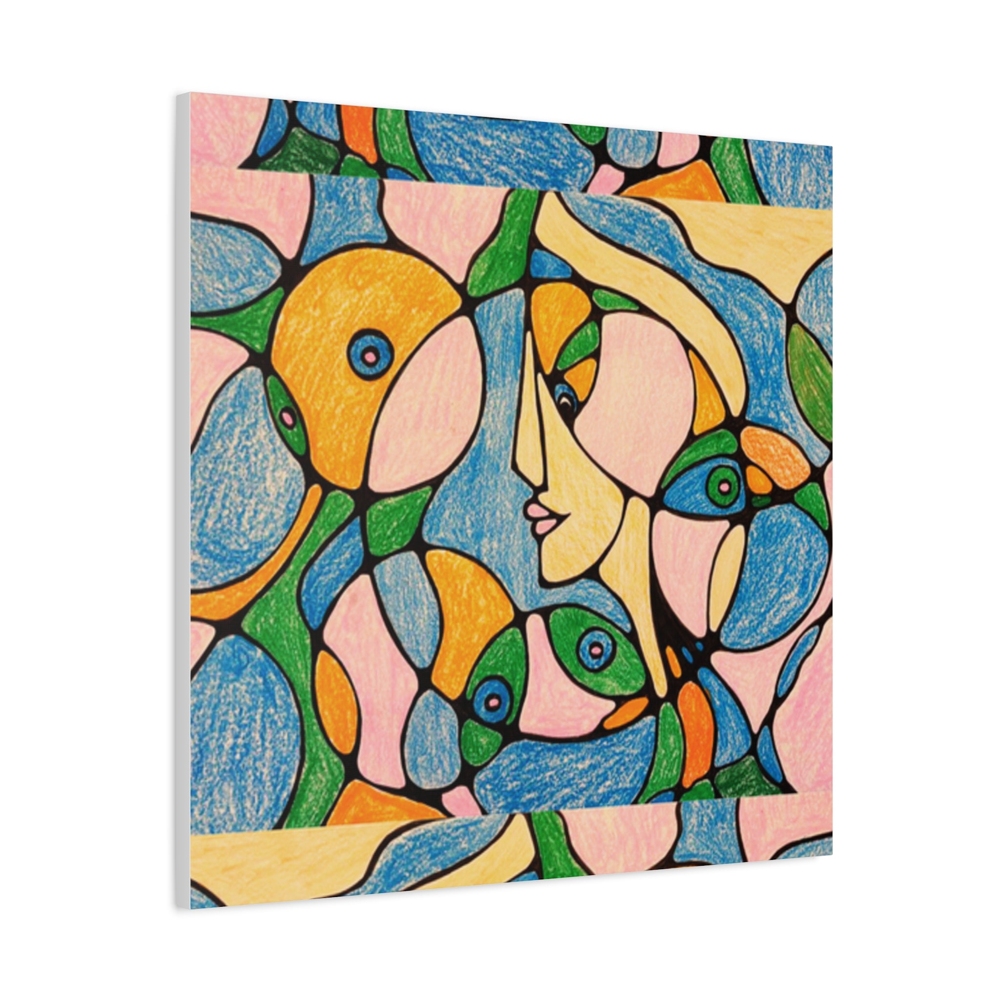 Abstract Colorful Faces Canvas Art, Vibrant Modern Wall Decor, Surreal Cubist Style Matte Print, Stretched 1.25" Ready to Hang