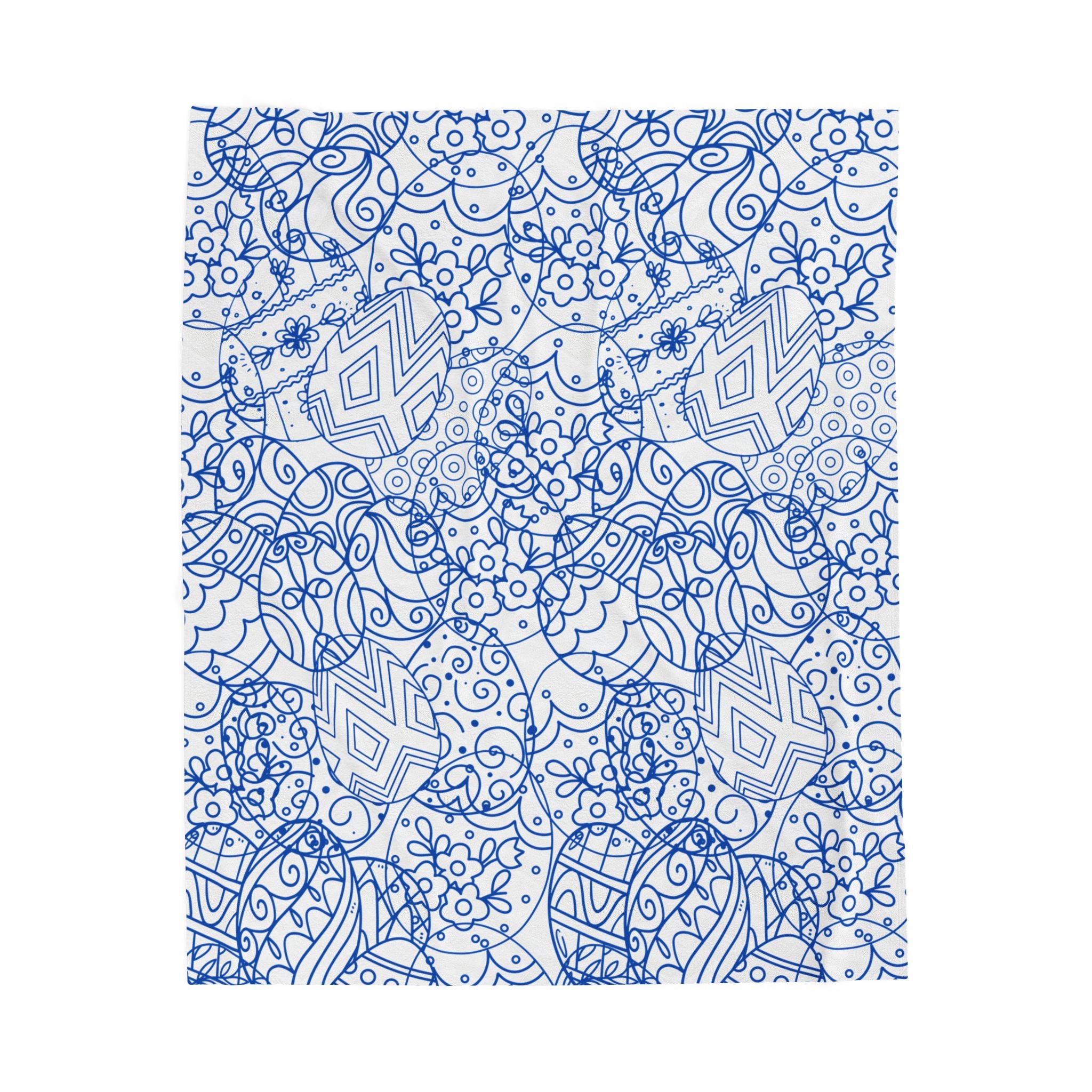 Velvet Plush Blanket  Toile de Jouy Cozy Paisley Easter Eggs Throw, Home Decor, Bedroom, housewarming