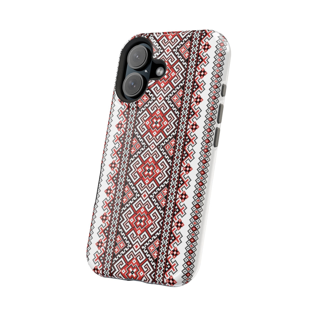 Stasia Red Folk Art Tough Phone Case | Ukrainian Heritage Geometric MagSafe Cover