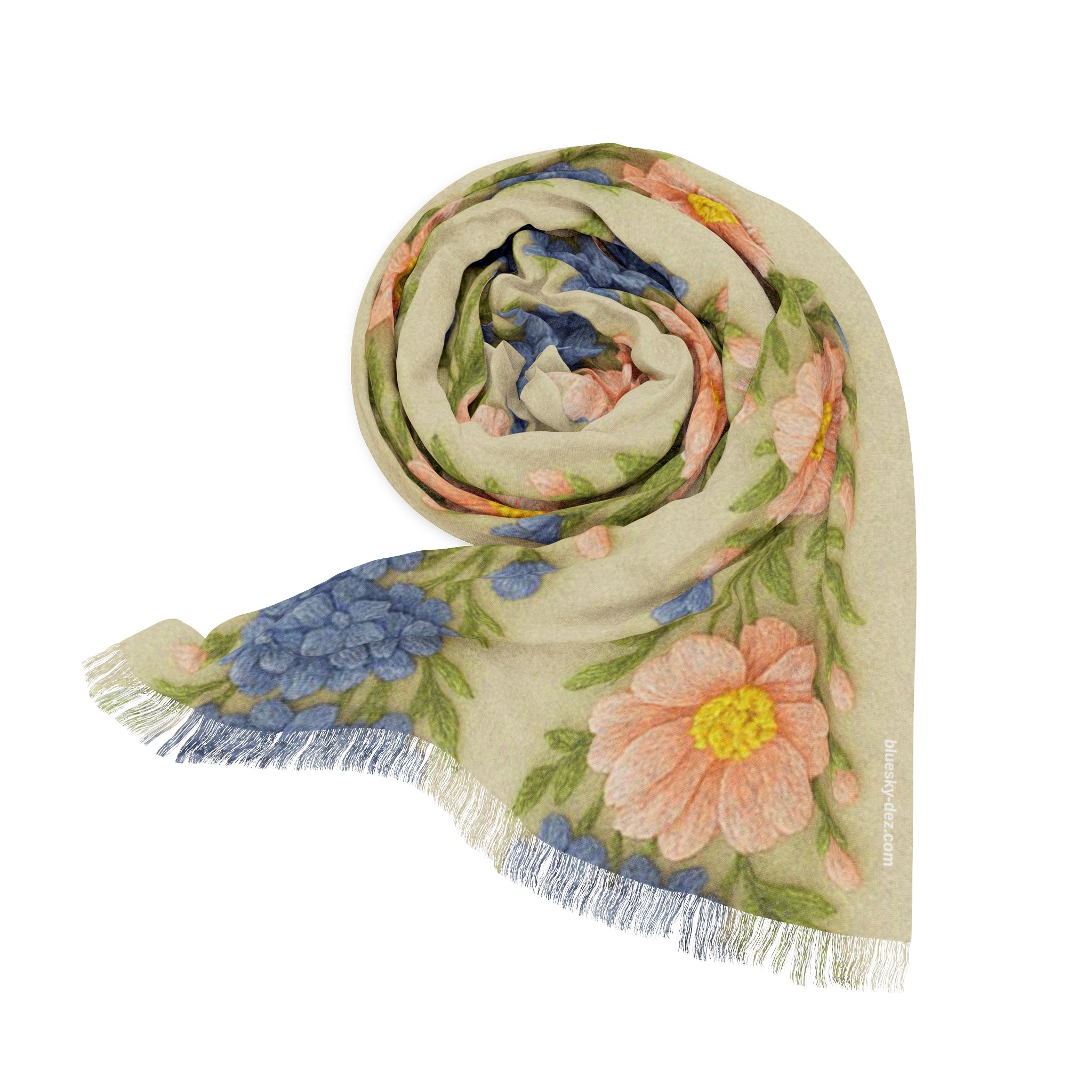 Floral Pastel Scarf – Wooly Garden | Lightweight Boho Wrap for Women
