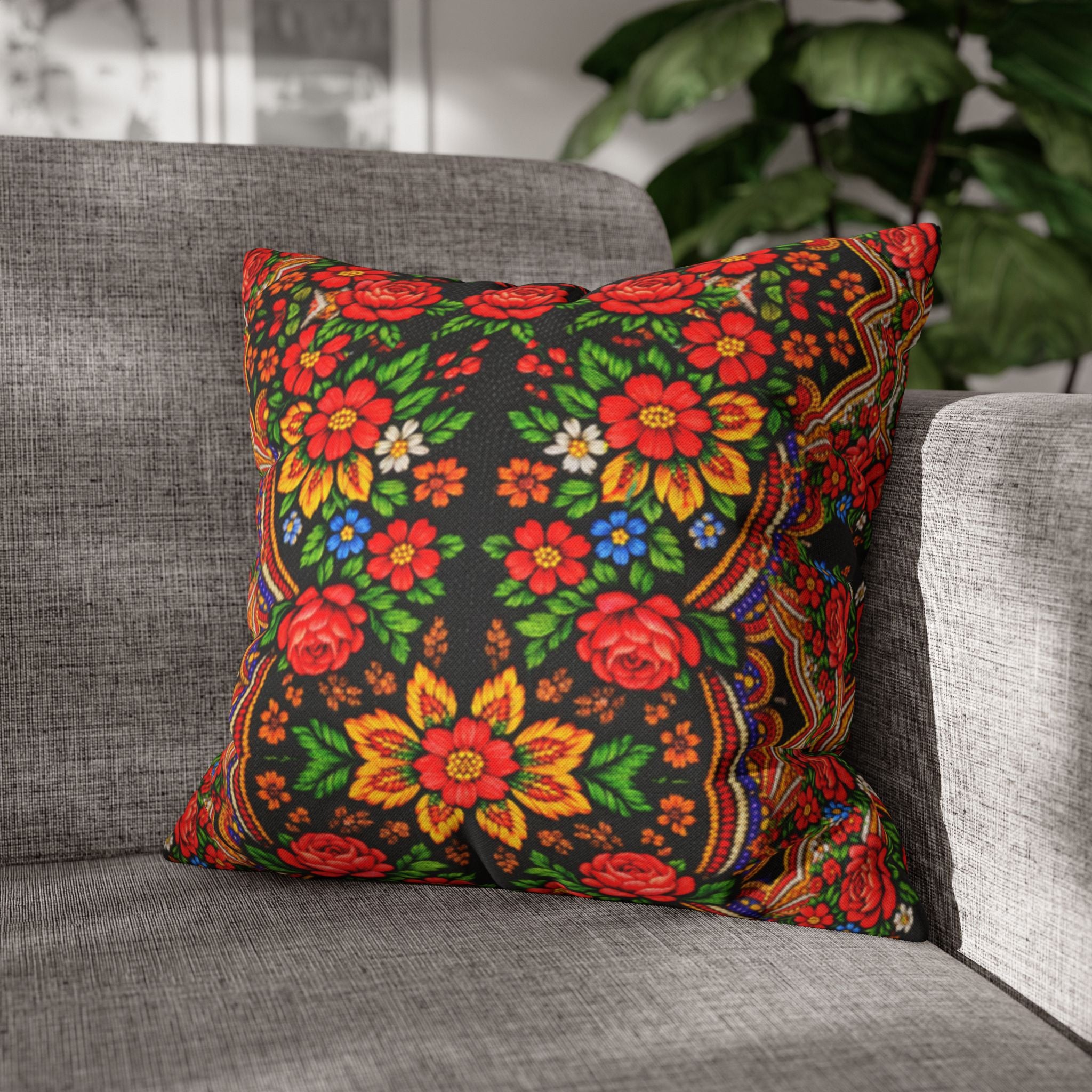 Mother's Bloom Pillowcase | Ukrainian Folk Art Floral Pillow Cover | Boho Slavic Decor