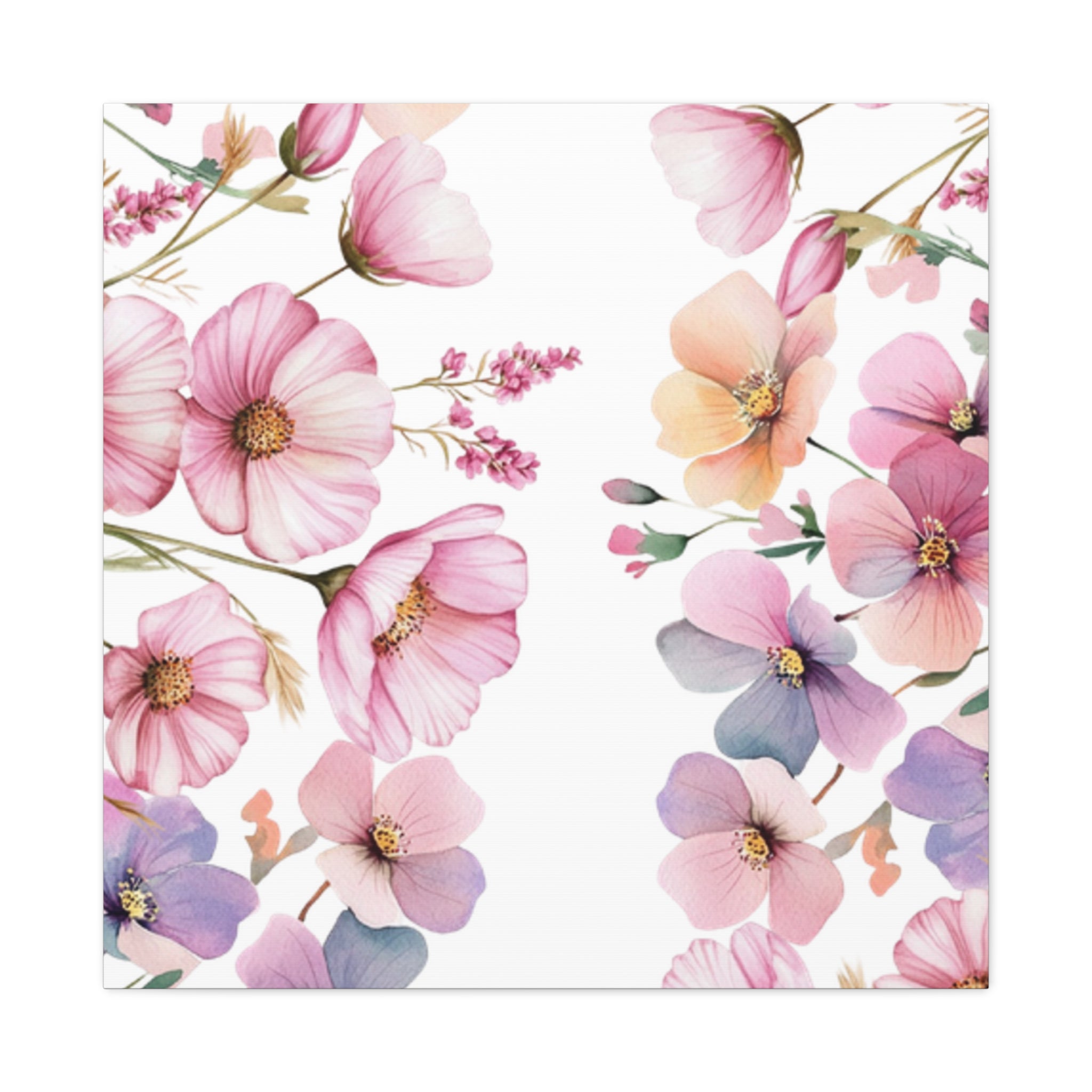 Pastel Floral Matte Canvas Wall Art, Soft Botanical Print, Modern Home Decor, Watercolor Flower Artwork, Stretched 1.25" Canvas