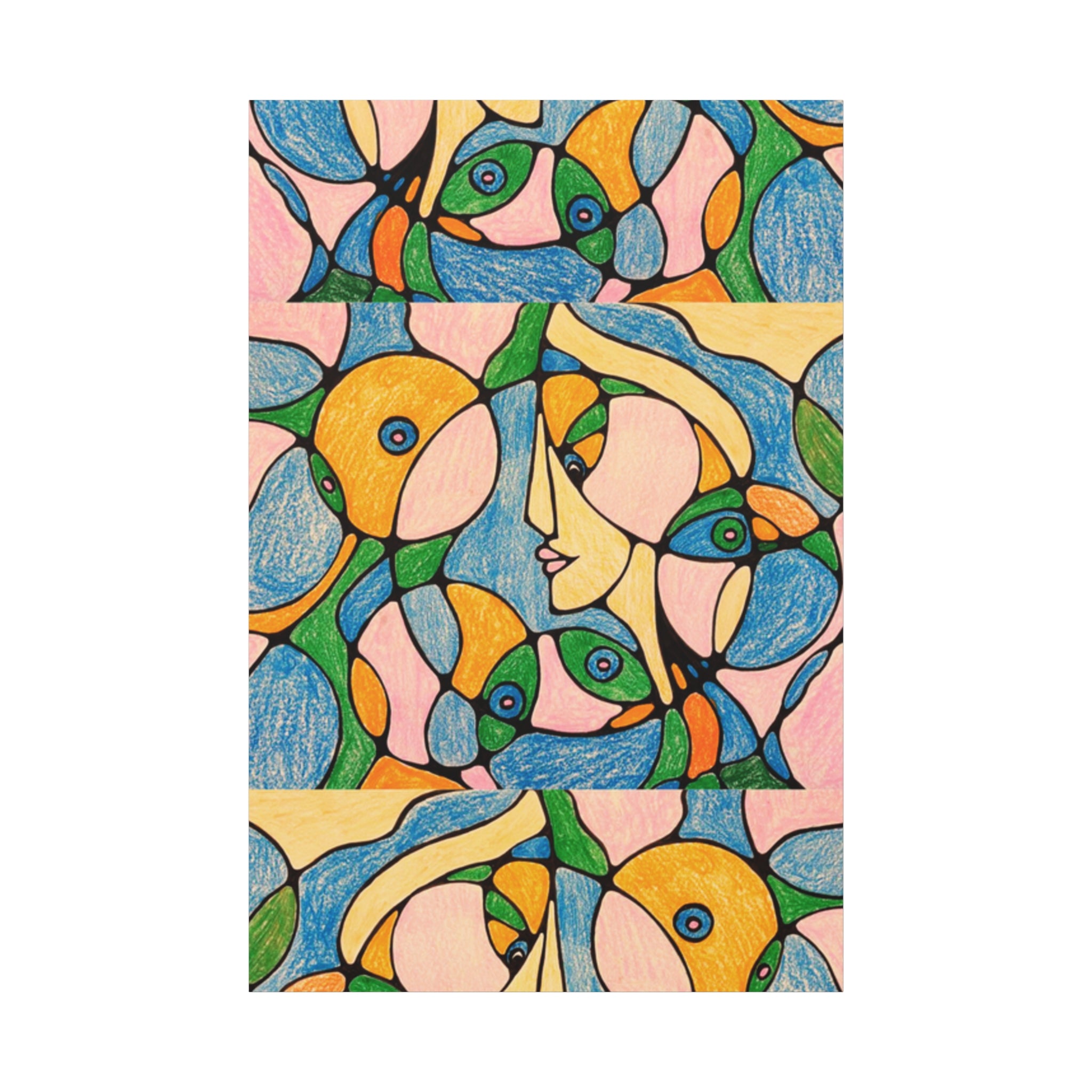 Abstract Colorful Faces Canvas Art, Vibrant Modern Wall Decor, Surreal Cubist Style Matte Print, Stretched 1.25" Ready to Hang