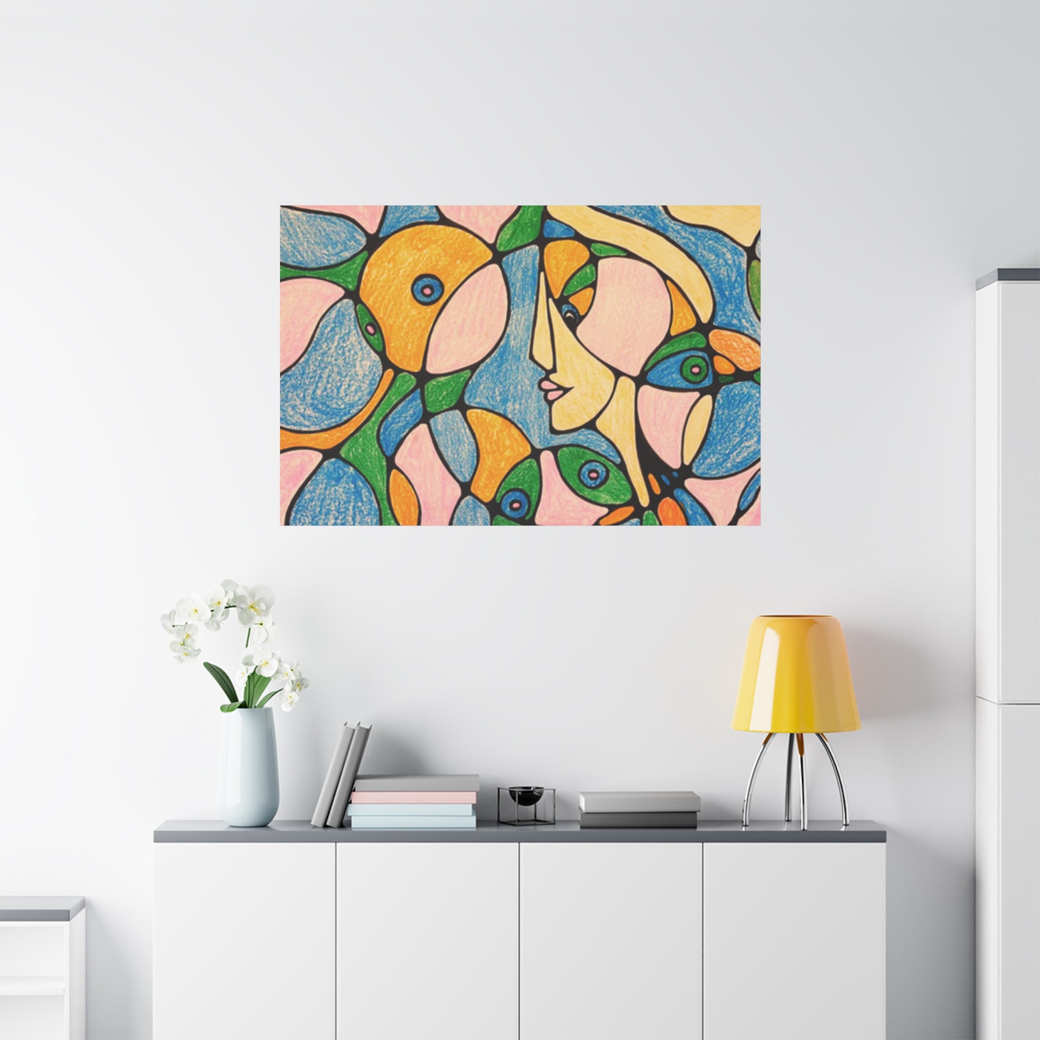 Abstract Colorful Faces Canvas Art, Vibrant Modern Wall Decor, Surreal Cubist Style Matte Print, Stretched 1.25" Ready to Hang