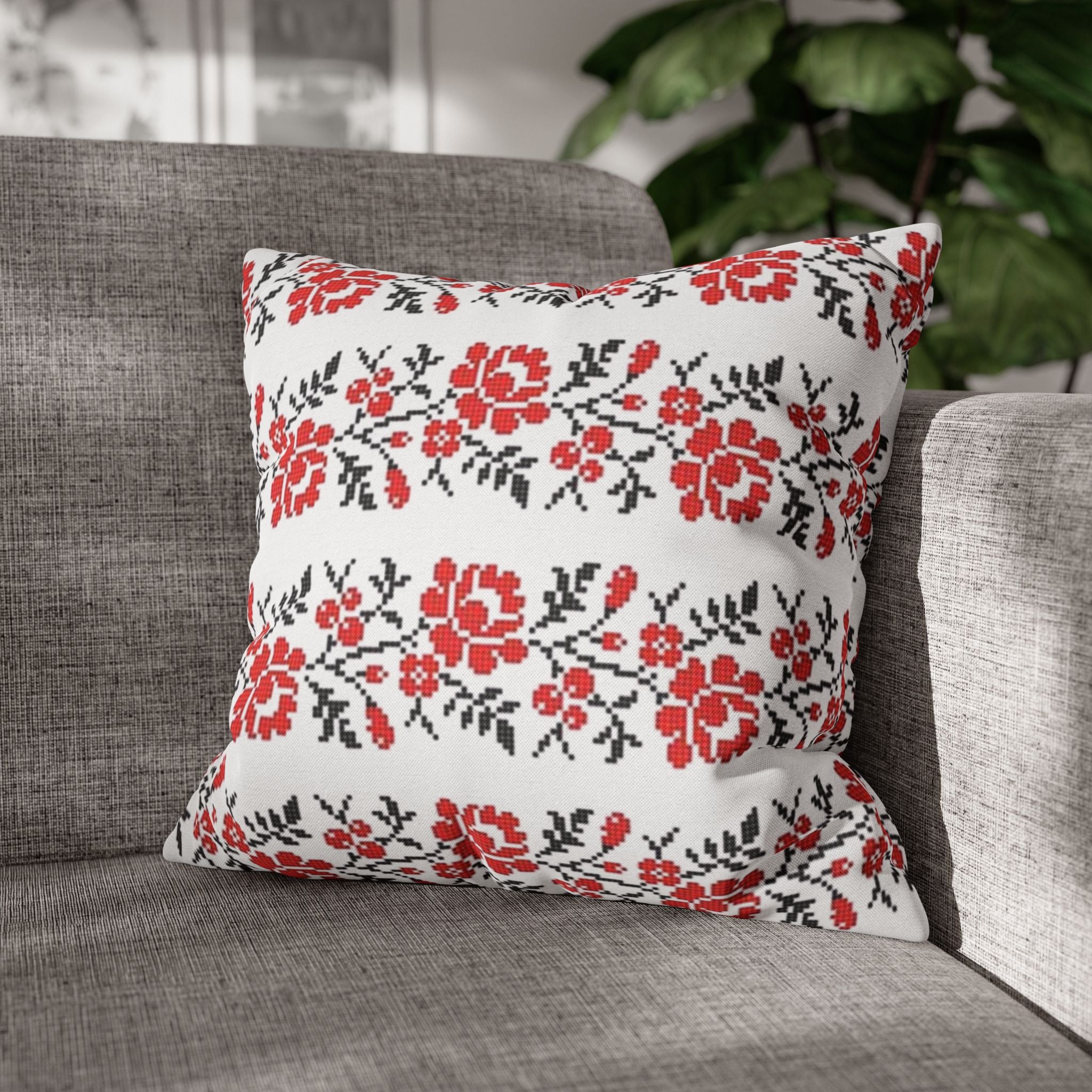 BLUESKYDEZIGN Ukrainian Red Black Folk Art Pillow Cover - Heritage Decor