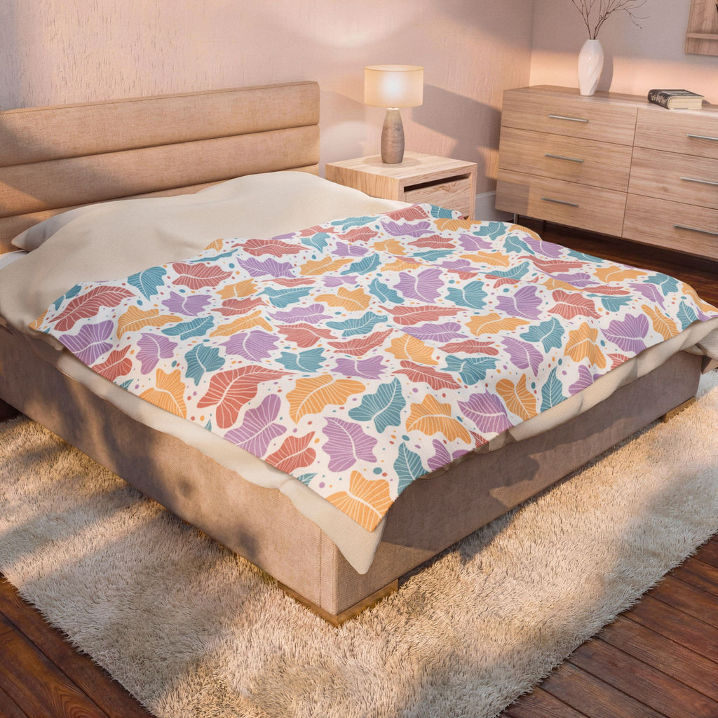 Pastel Leaf Plush Blanket