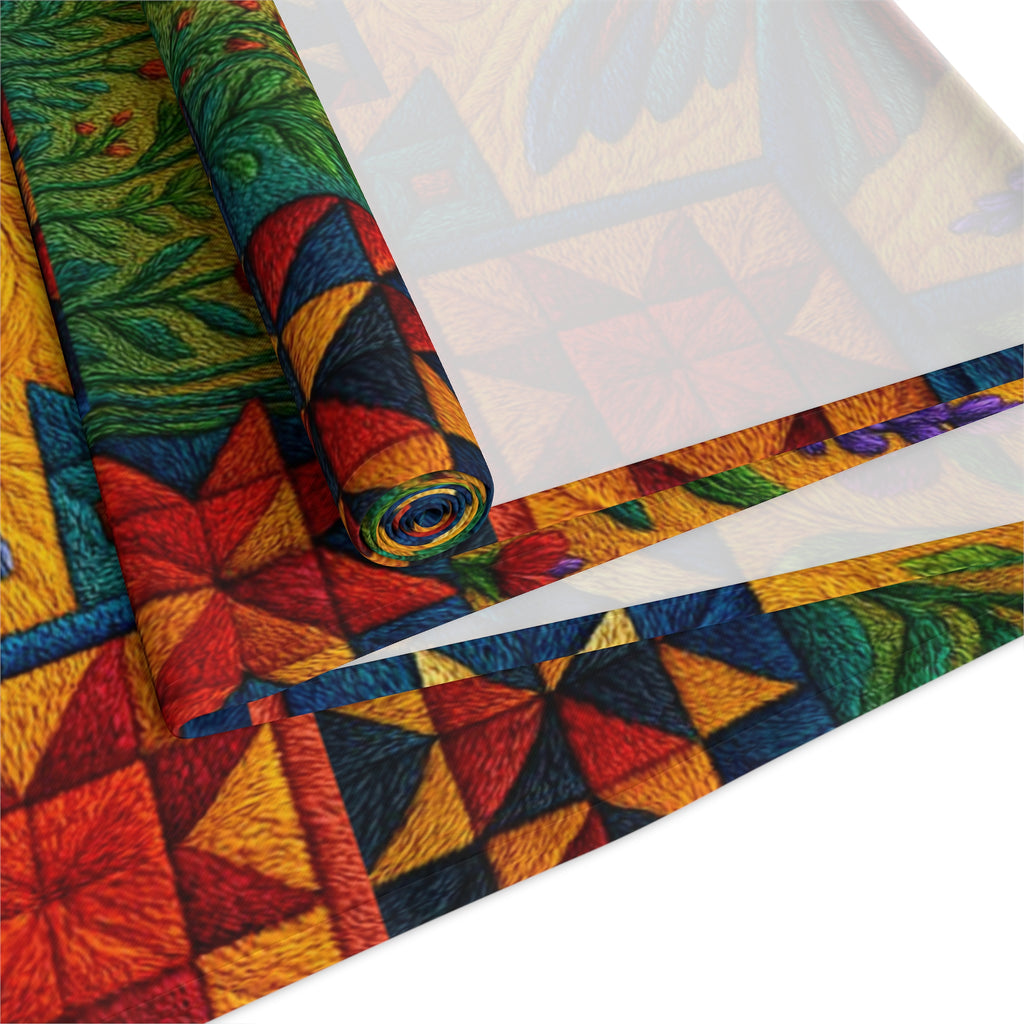 BLUESKYDEZIGN | Hummingbird Table Runner | Folk Art Floral Dining Decor | Cotton or Polyester | Farmhouse Kitchen Gift