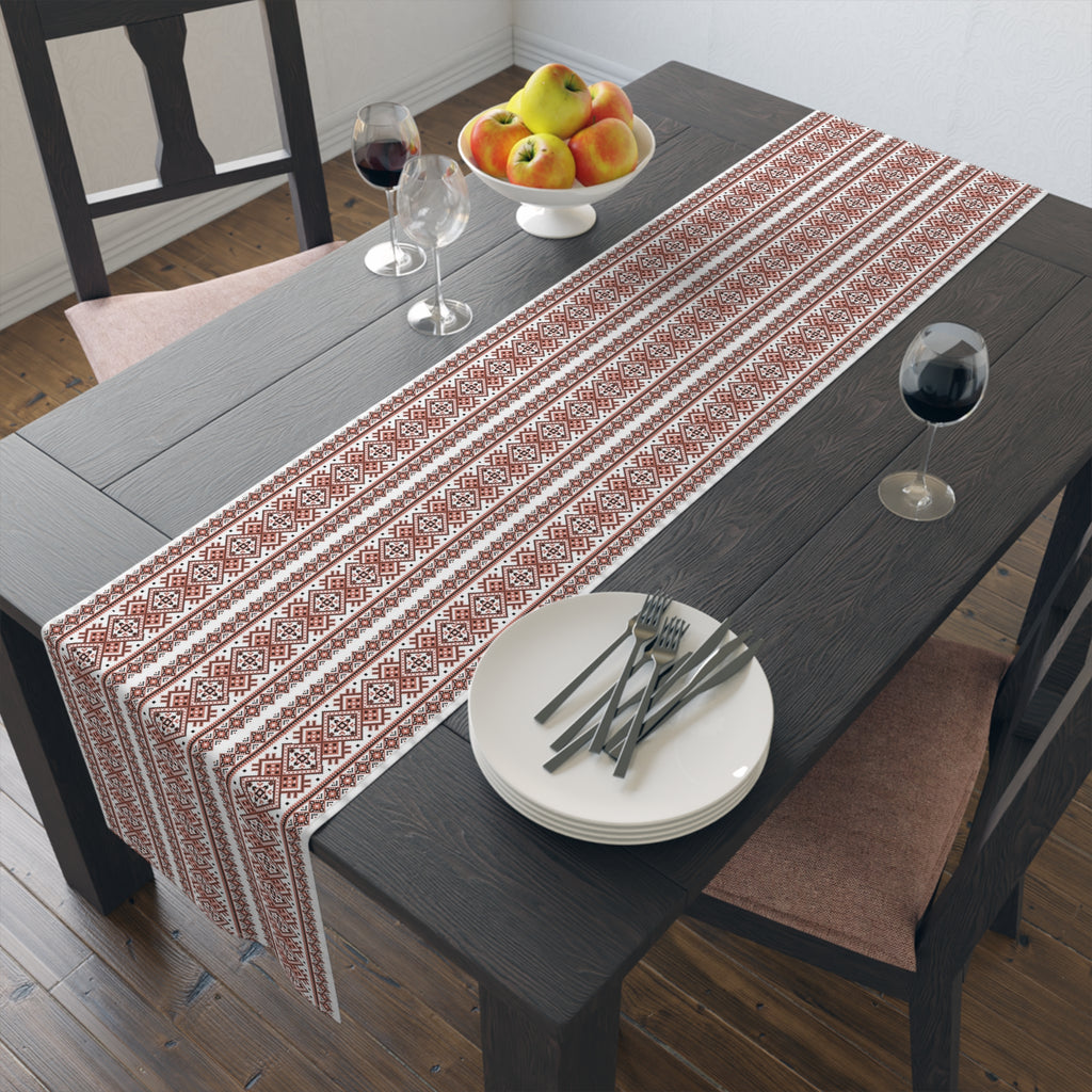 BLUESKYDEZIGN Ukrainian Red Black Table Runner - Heritage Folk Pattern