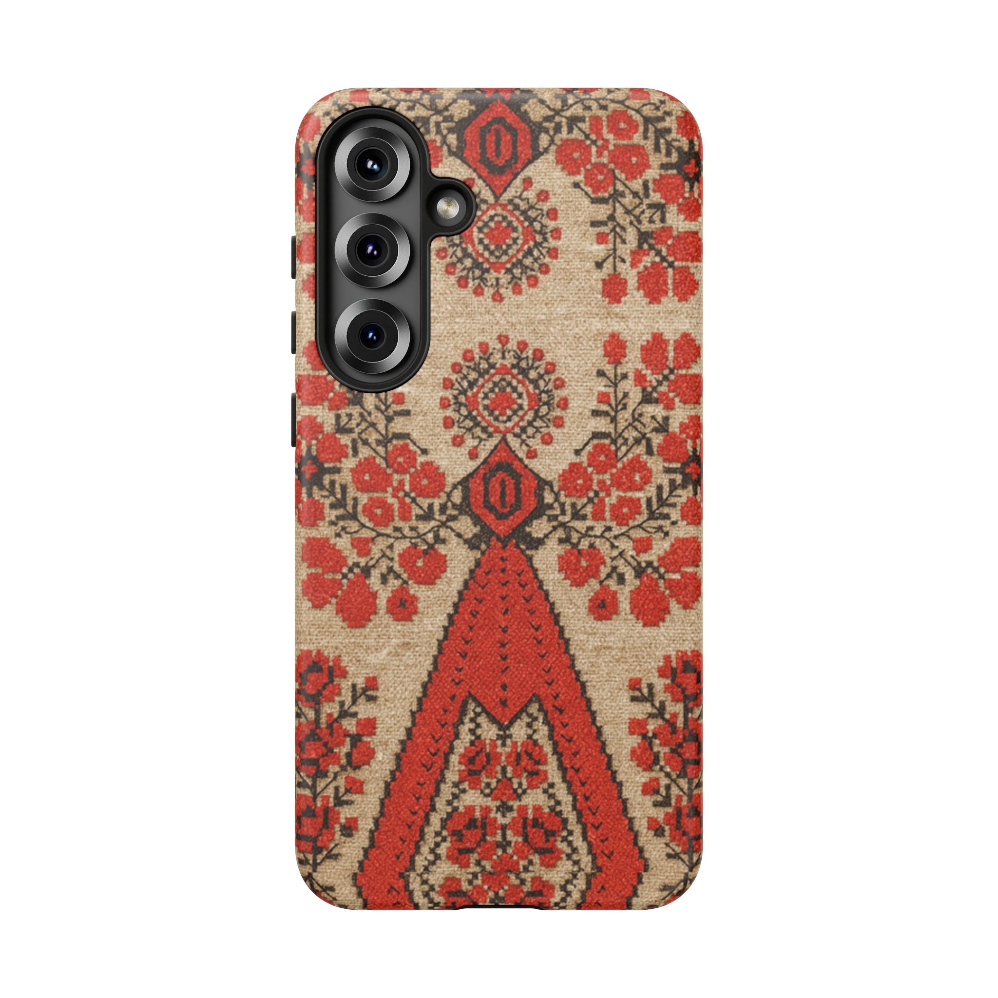 Ukrainian Embroidery Phone Case • Red Black Folk Pattern • Protective Cover with Traditional Berehynia Floral Motifs