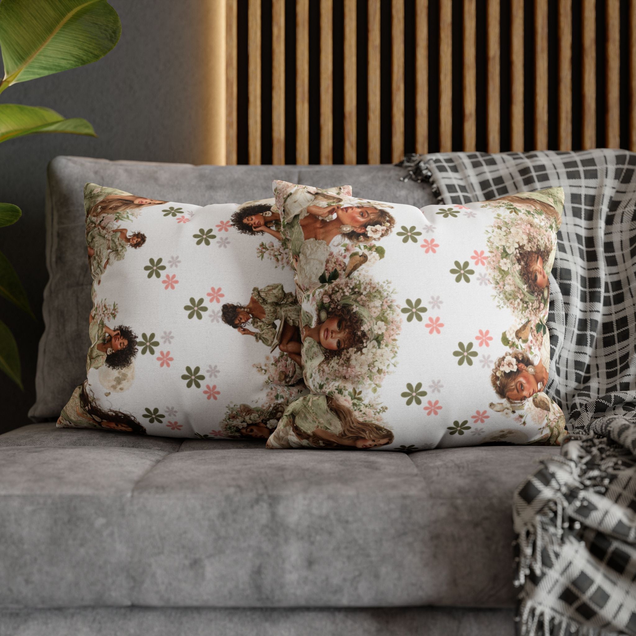 Afrocentric Floral Pillowcase 1piece, Artistic Women Illustration Cushion Covers, 4 Sizes, Modern Boho Throw Pillow Case, Art Decor