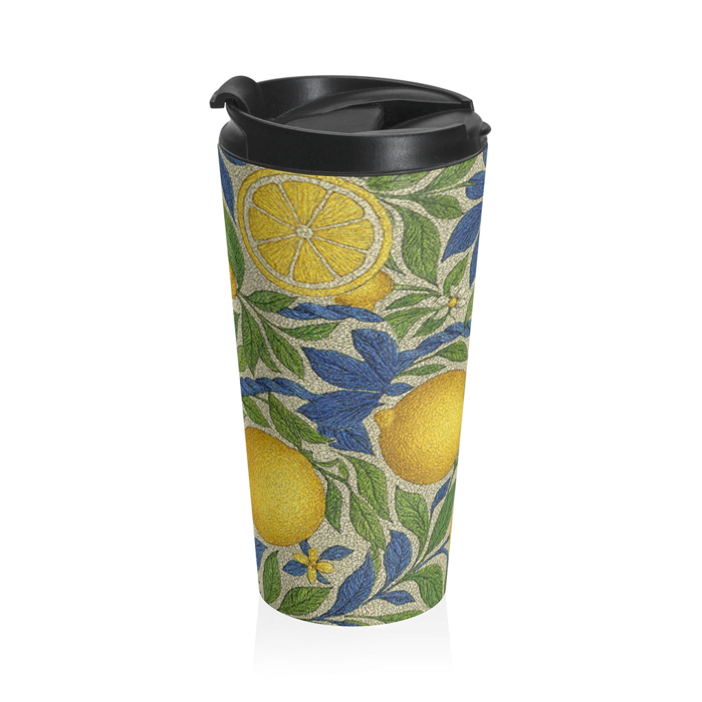 Citrus Riviera Lemon Blossom Travel Mug – 15oz All-Over Print Insulated Stainless Steel Tumbler