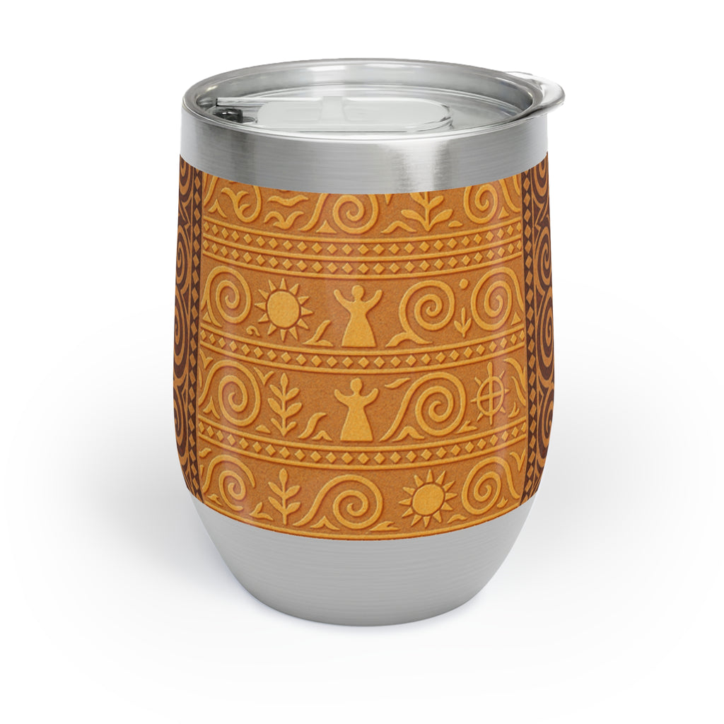 Trypillian Code Insulated Wine Tumbler | Ancient Symbol Terracotta Heritage 12oz