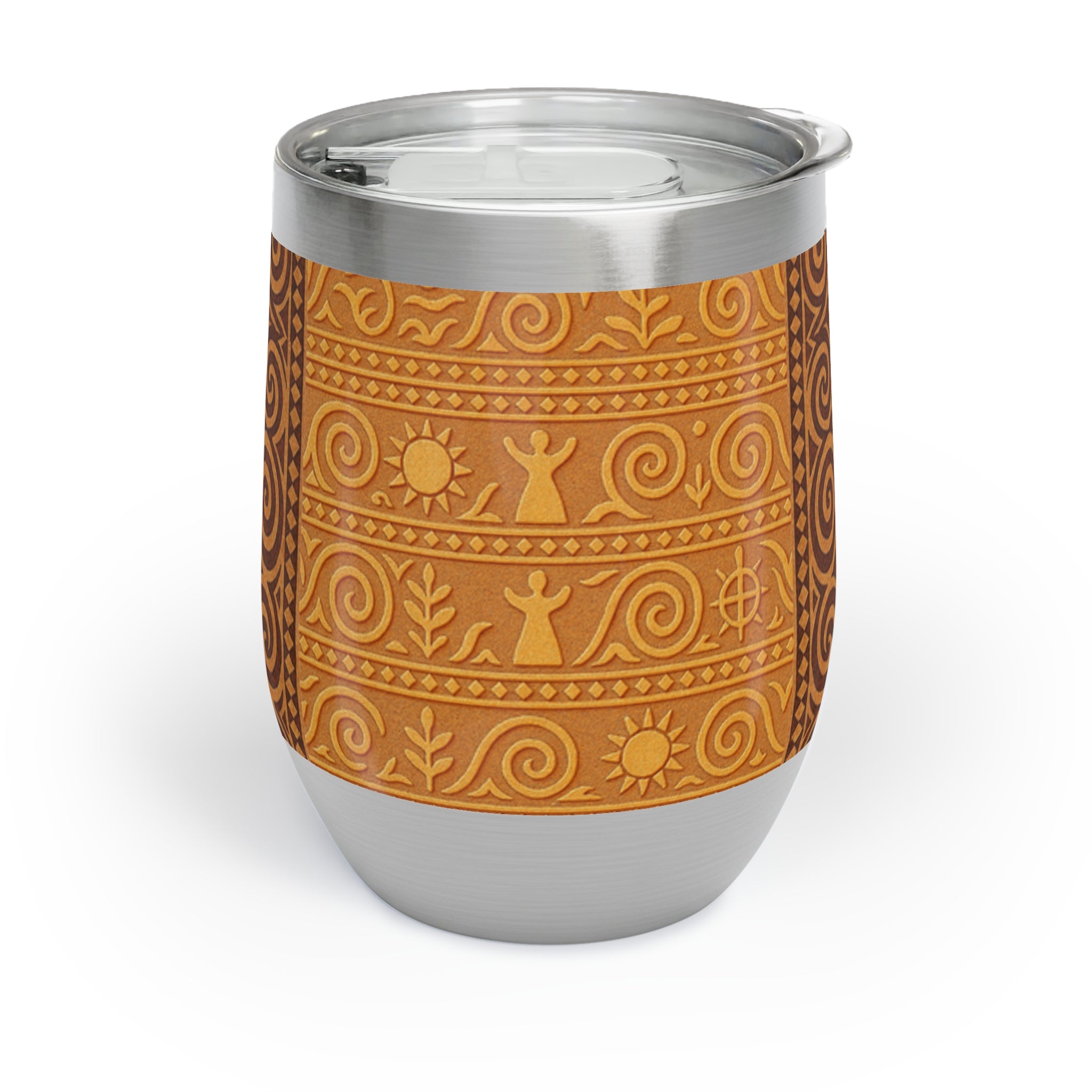Trypillian Code Insulated Wine Tumbler | Ancient Symbol Terracotta Heritage 12oz