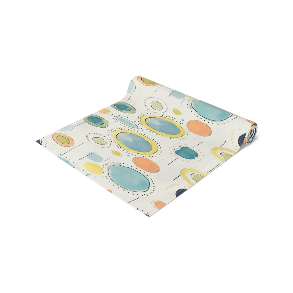 Mid Century Watercolor Rainbow Table Runner, Abstract Dresser Console Table Runner, Retro Design Tablecloth, Mid Century Home Deco